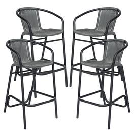 Emma + Oliver - Rhea Set of Four Indoor/Outdoor Restaurant Style Rattan Barstools - Gray