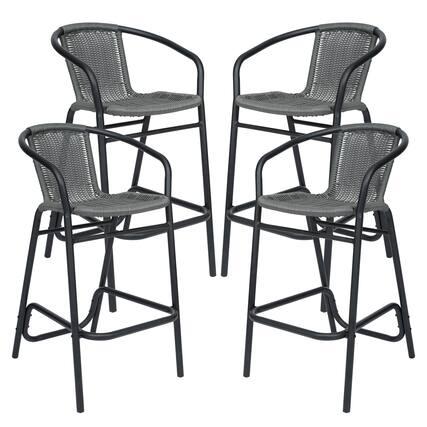 Front. Emma + Oliver - Rhea Set of Four Indoor/Outdoor Restaurant Style Rattan Barstools - Gray.