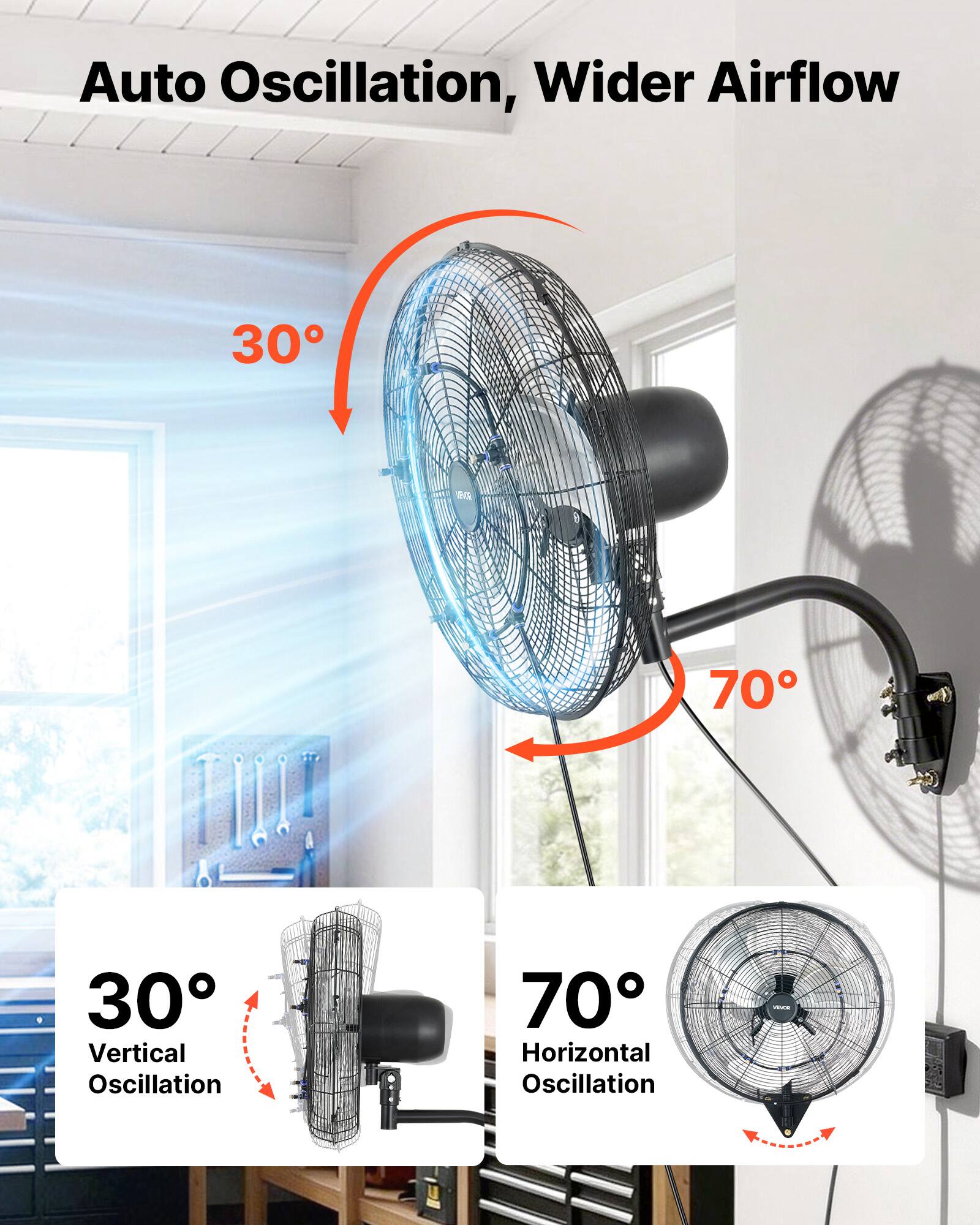 Auto Oscillation, Wider Airflow

30° Vertical Oscillation

70° Horizontal Oscillation