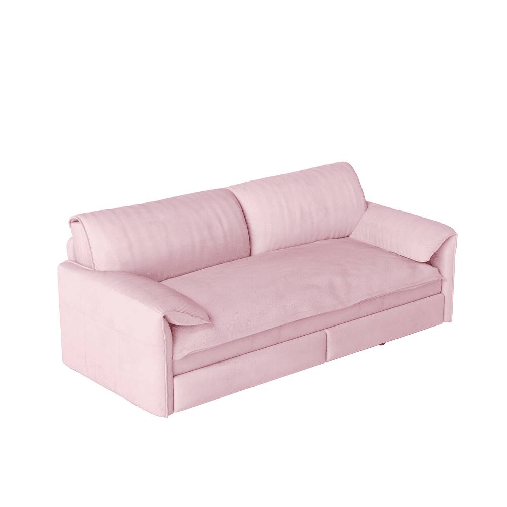 Alt View 5. Kadyn - 66" Queen Pull Out Sofa Bed, 3-in-1 Convertible Sleeper with Side Storage, Velvet Loveseat - Pink.