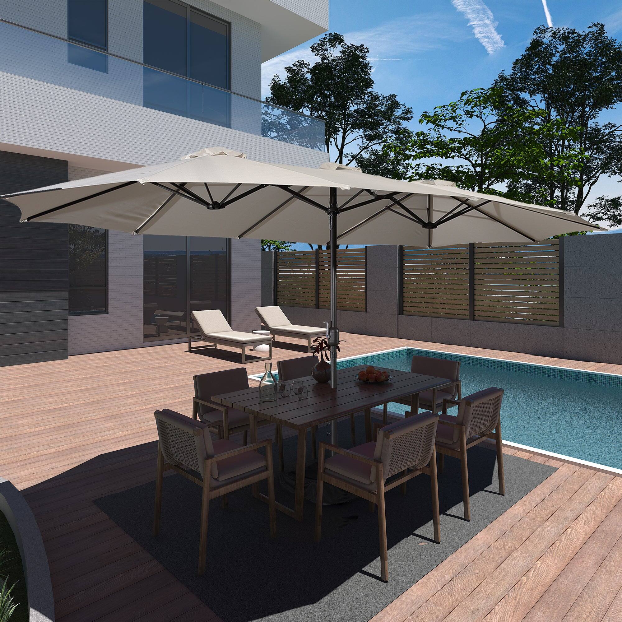 Alt View 1. Boyel Living - 15 FT Extra Large Double Sided Patio Market Umbrella with Base Fade Resistant UV Resistant - Tan.