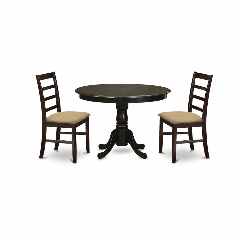 Back. East West Furniture - HLAN3-CAP-C 3 Pc Kitchen nook Dining set-round Kitchen Table and 2 slatted back Kitchen Chairs. - Cappuccino.