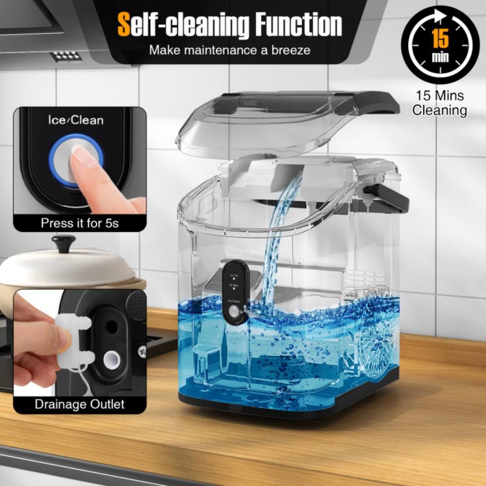 Self-cleaning Function  
Make maintenance a breeze  

Ice/Clean  
Press it for 5s  

15 Mins Cleaning  

Drainage Outlet