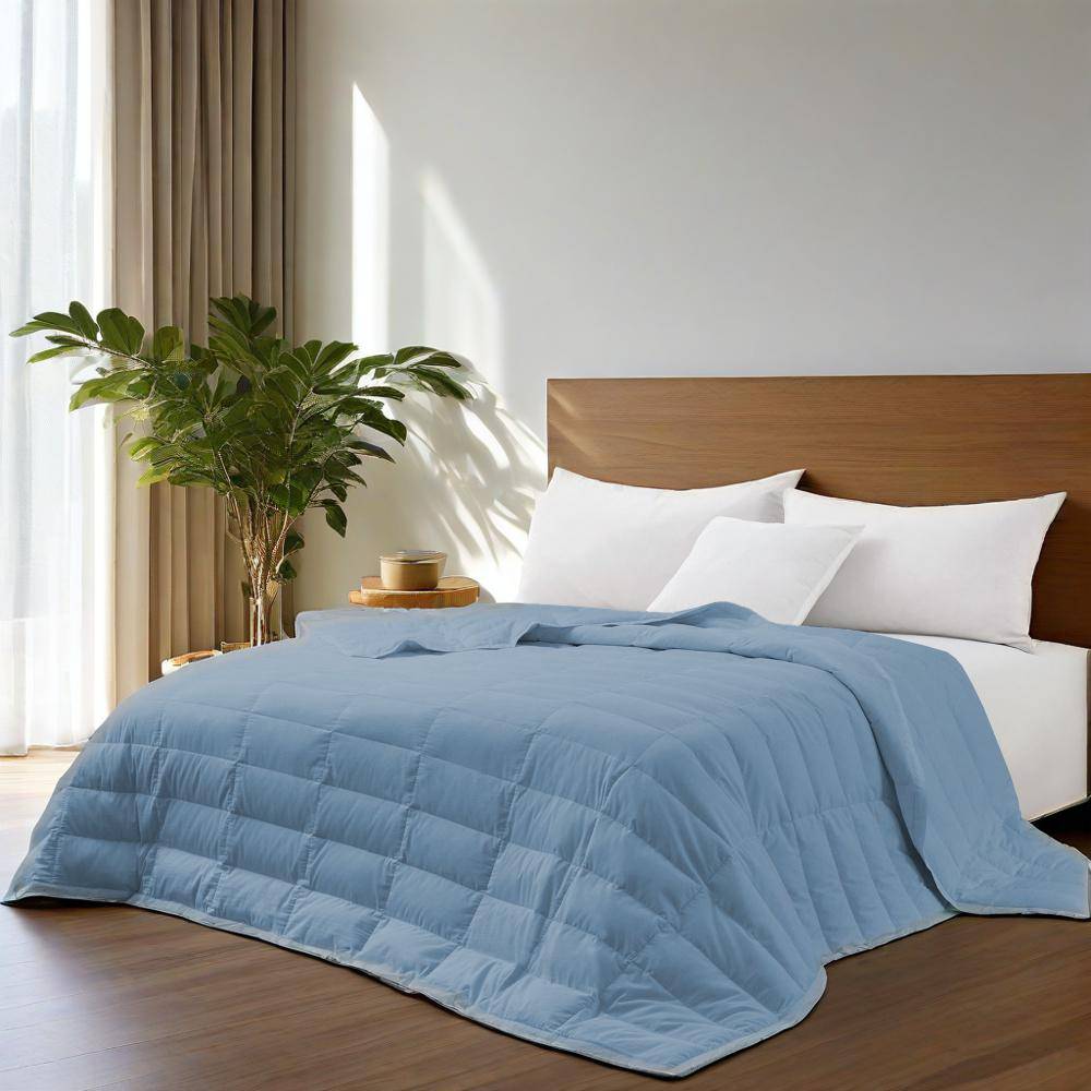 Angle. Puredown - Puredown Cooling Luxurious White Down Blanket with Satin Trim Soft Bed Cover, Navy/ Tencel, 90x108 inches - Navy.