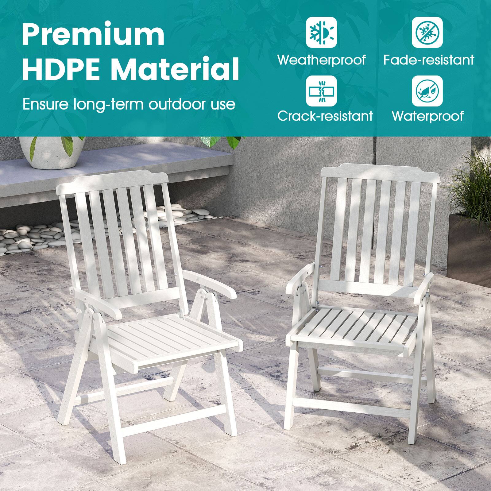 Premium HDPE Material  
Ensure long-term outdoor use  

Weatherproof  
Fade-resistant  
Crack-resistant  
Waterproof