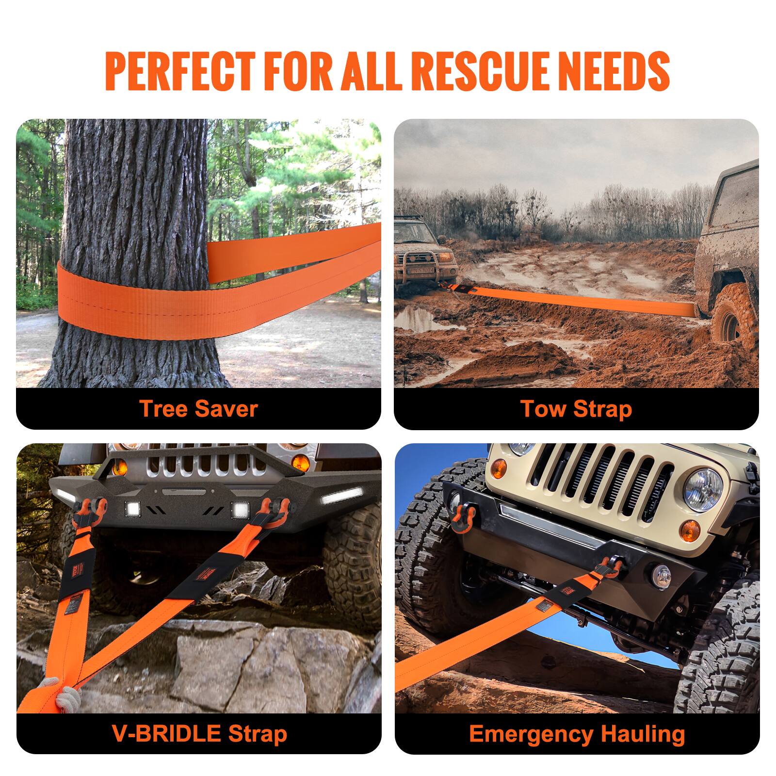 PERFECT FOR ALL RESCUE NEEDS

Tree Saver  
Tow Strap  
V-BRidle Strap  
Emergency Hauling