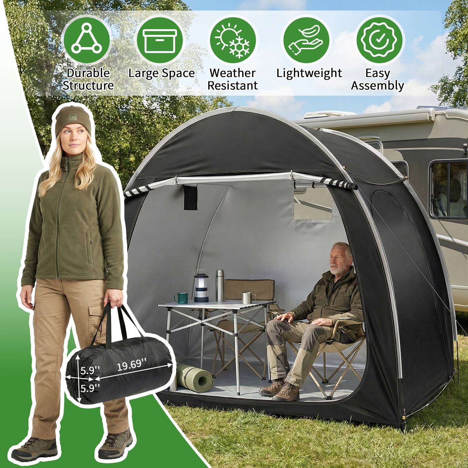 Durable Large Space Weather Resistant Lightweight Easy Assembly  
5.9" x 19.69" x 5.9"