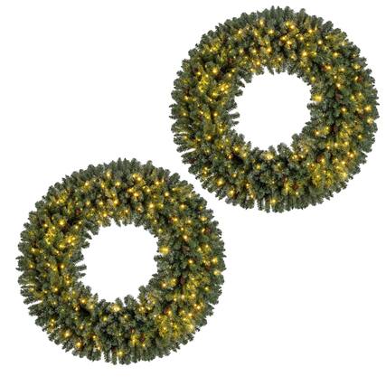 Front. Costway - Costway 60" Large Artificial Christmas Wreath Set of 2 with 200 LED Lights 680 Branch Tips - Green.