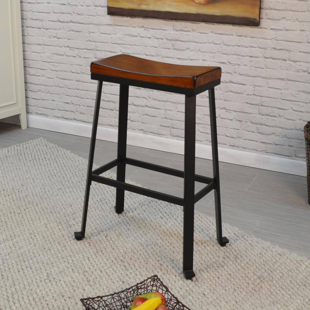 Alt View 3. Carolina Chair & Table - Thea 30" Saddle Seat Barstool - Chestnut/Black - Chestnut, Black.