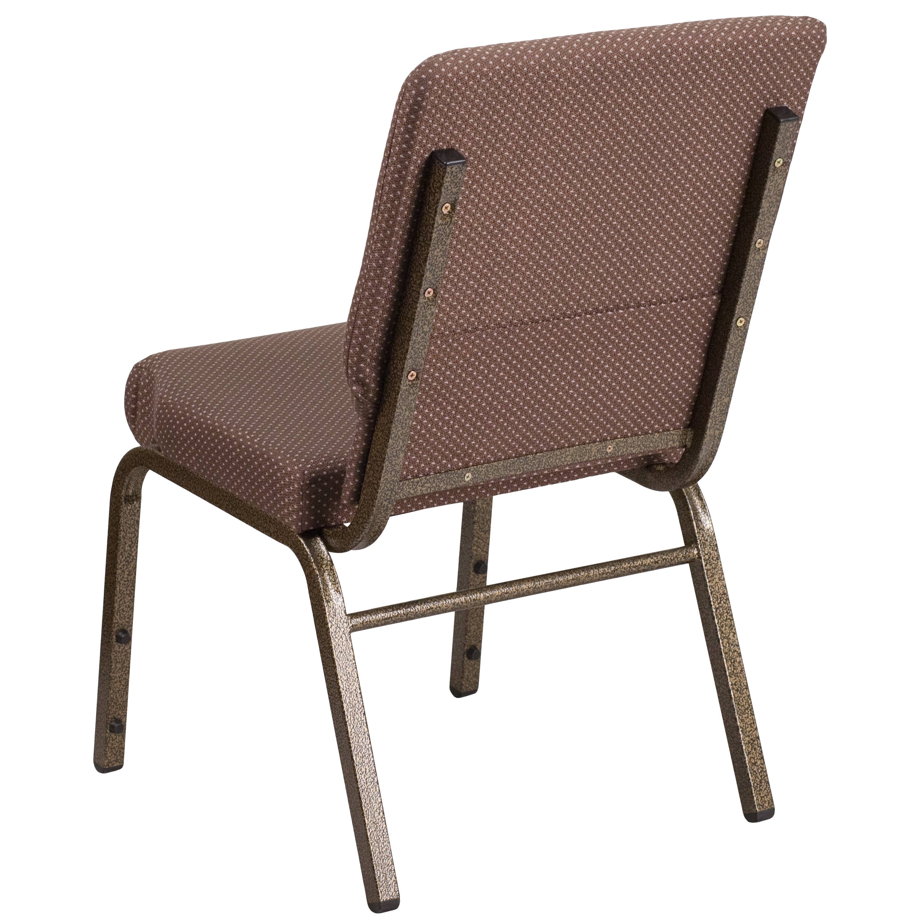 Alt View 3. Emma + Oliver - 4 Pack 18.5''W Stacking Church Chair - Brown Dot Fabric/Gold Vein Frame.