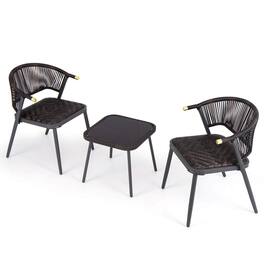 Gymax - Set of 3 Rattan Furniture Set w/ Tempered Glass Tabletop Wicker Seat Patio Black - Mix Brown, Black