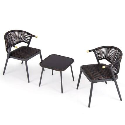 Front. Gymax - Gymax Set of 3 Rattan Furniture Set w/ Tempered Glass Tabletop Wicker Seat Patio Black - Mix Brown, Black.