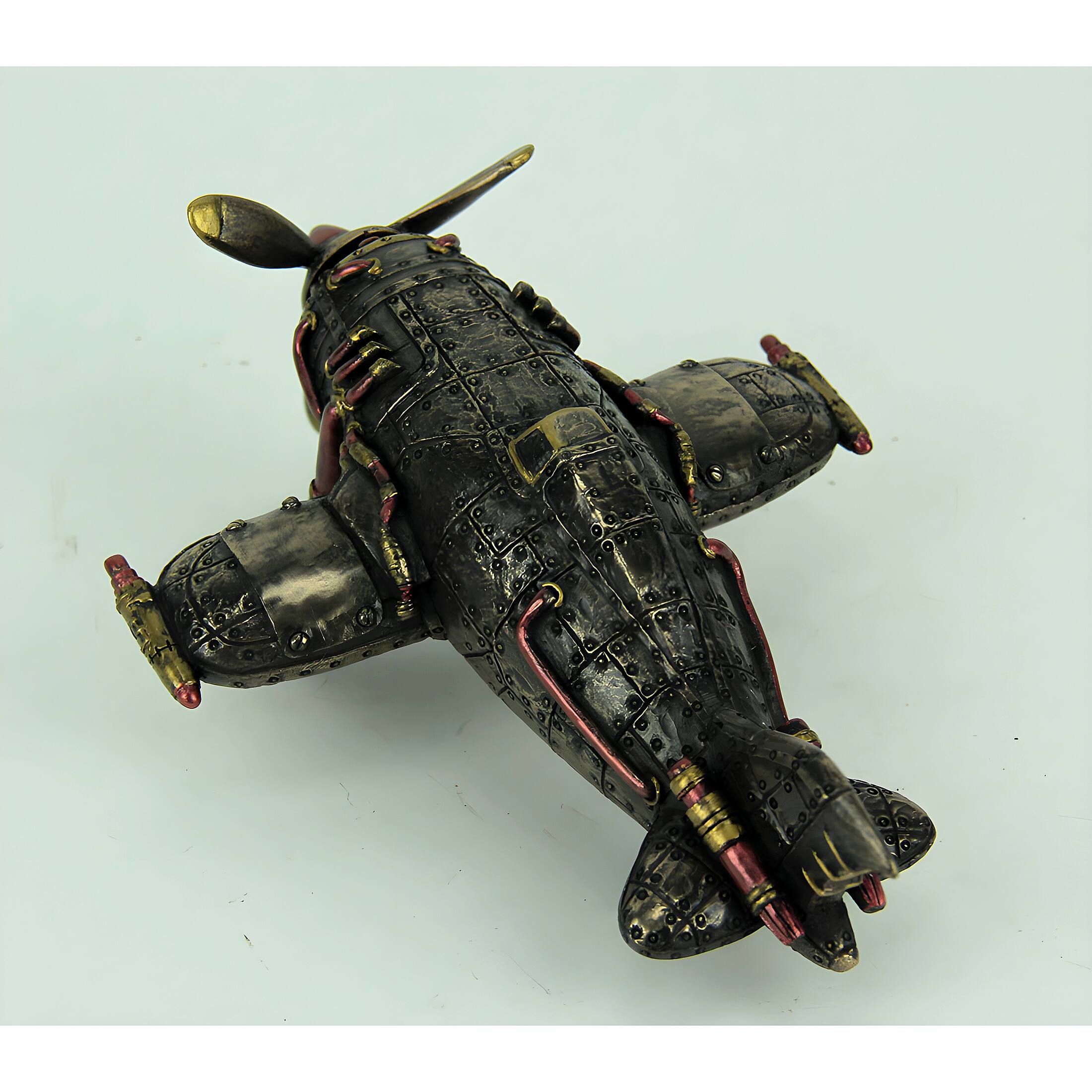 Alt View 2. Veronese Design - Steampunk Style Bronze Finish Single Propeller Airplane Statue - Bronze.