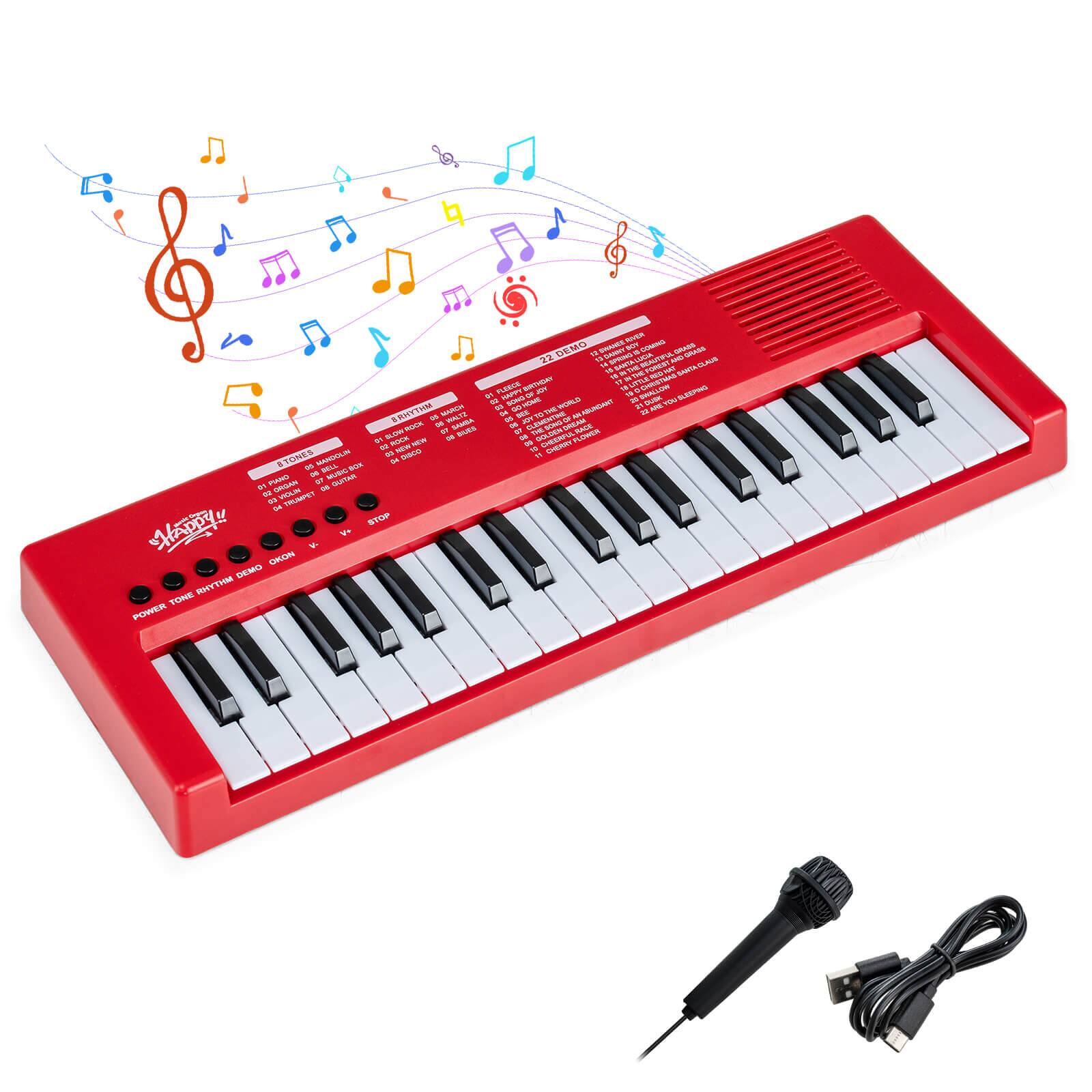 Costway - Kids Piano Keyboard with 8 Rhythms 8 Tones 22 Demos for 3+ Years Old Boys & Girls - Red