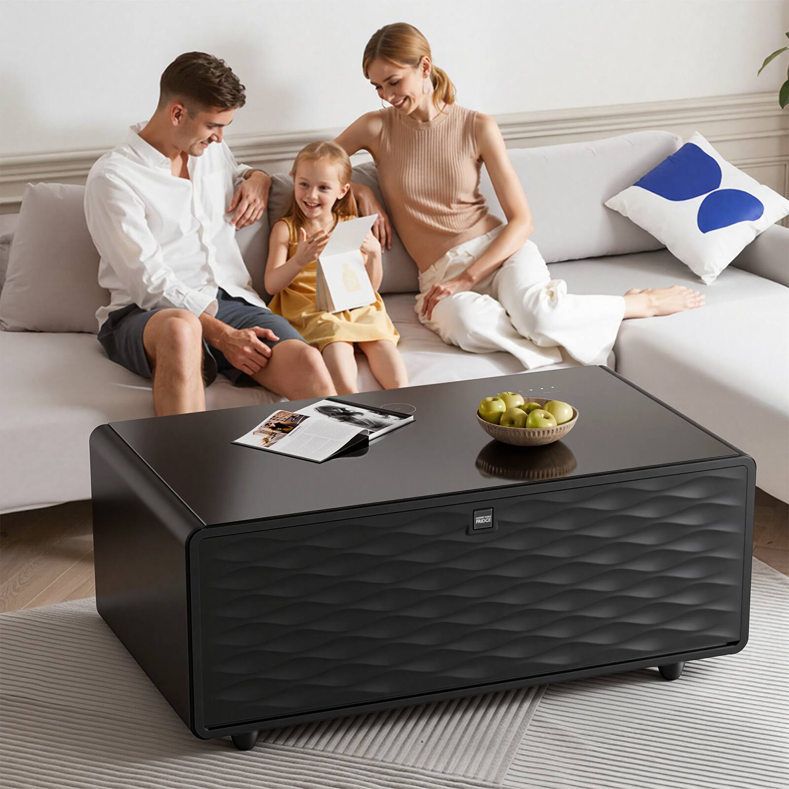 Angle. Livtab - Smart Coffee Table with Refrigeration, Freezer Drawer, Wireless Charging, Bluetooth Speaker, Perfect for Living Spaces - BLACK.