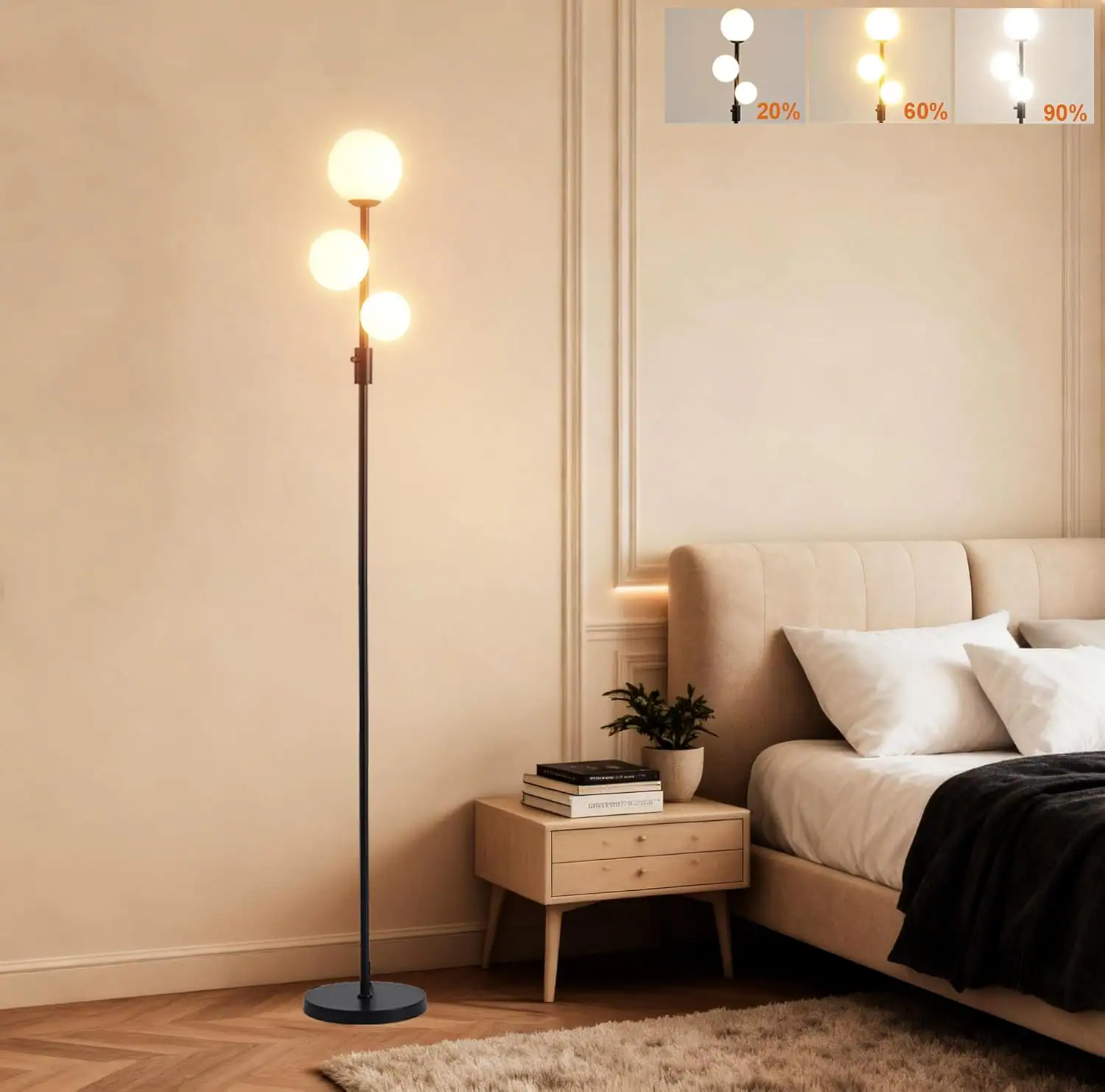 3 Globe Dimmable Black