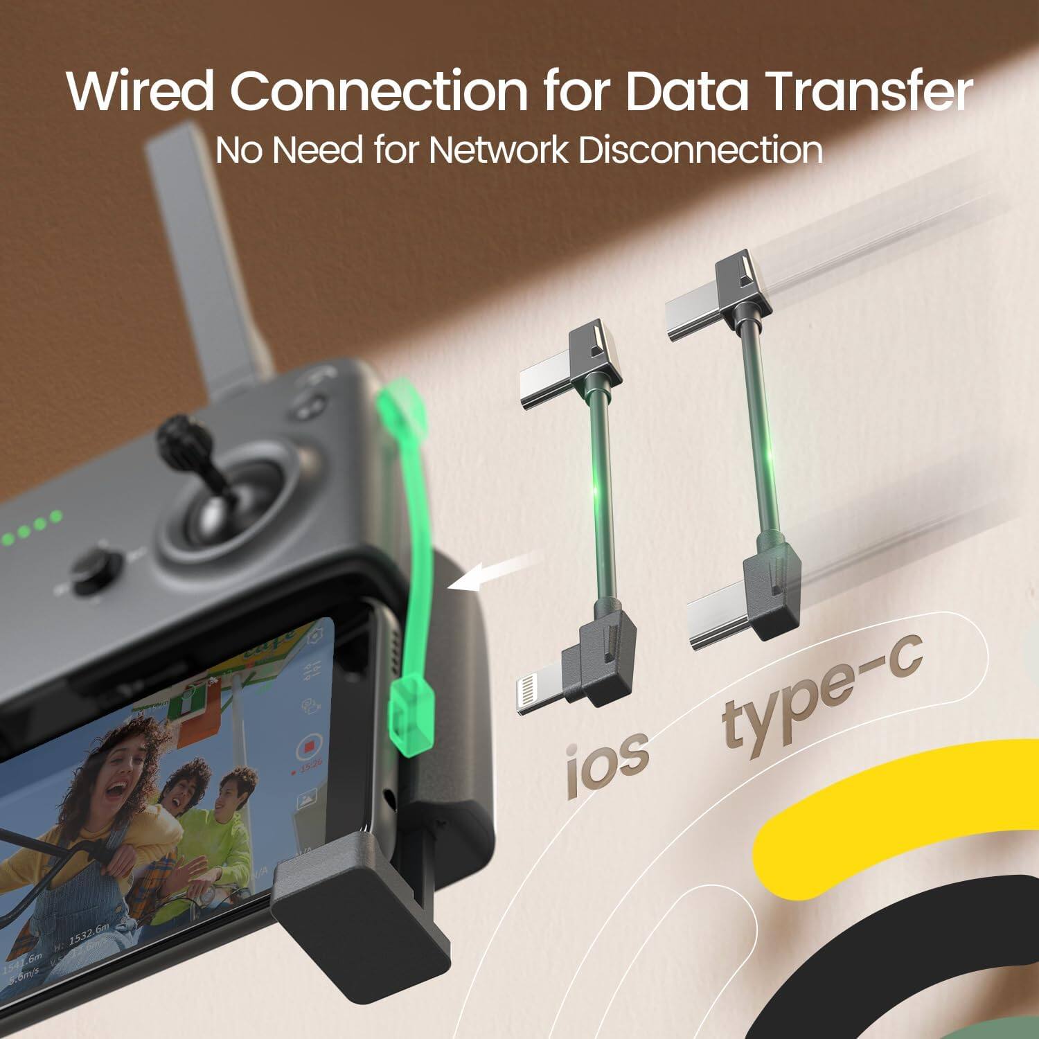 Wired Connection for Data Transfer  
No Need for Network Disconnection  

15%  

ios type-c  

6m 1532 1541.6m 8.6m/s