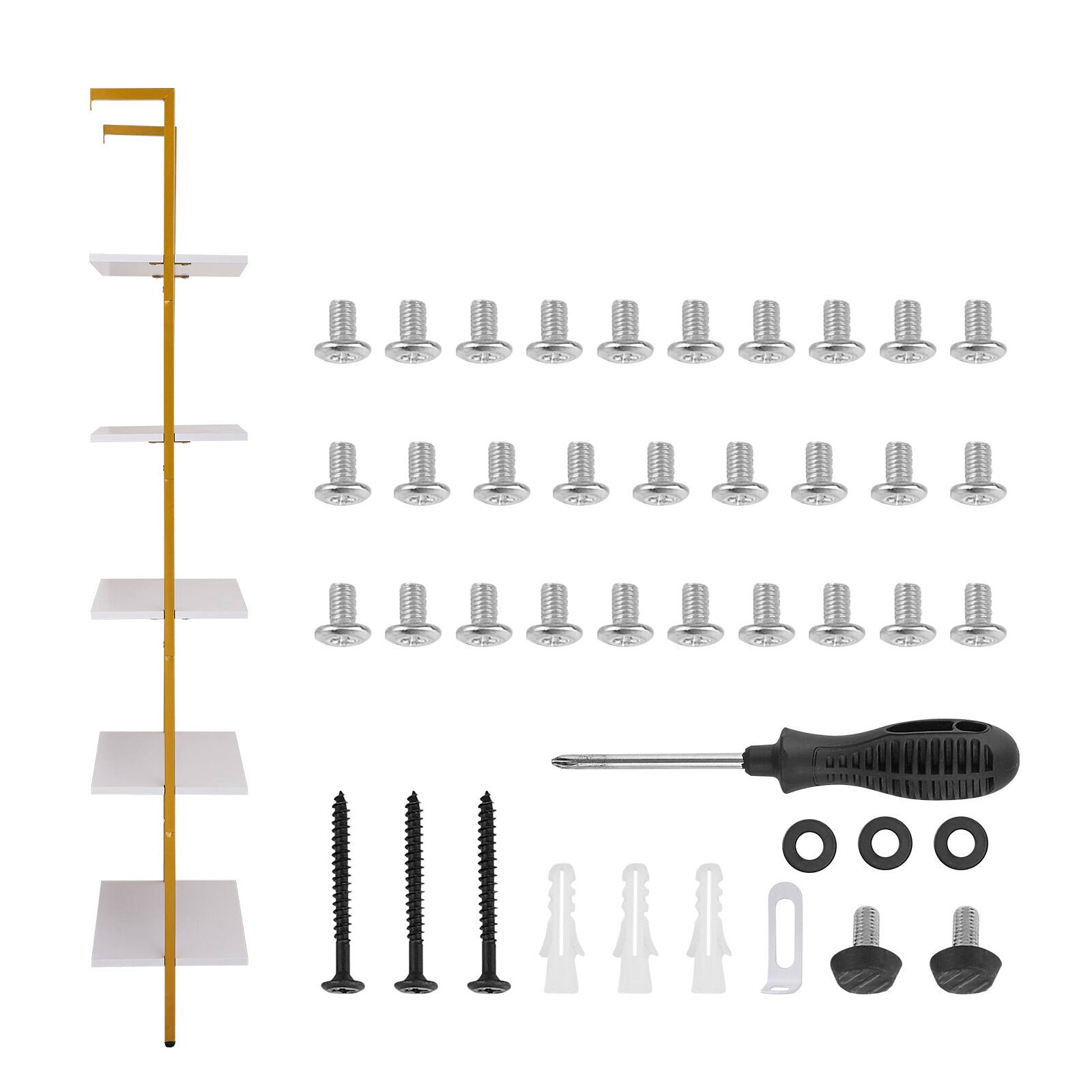 Alt View 5. VEVOR - Ladder Shelf, 5-Tier Bookshelf 24x11.8in, Open Wall-Mounted Ladder Shelf with Metal Frame,Storage Rack Sundries Holder - Golden + White.