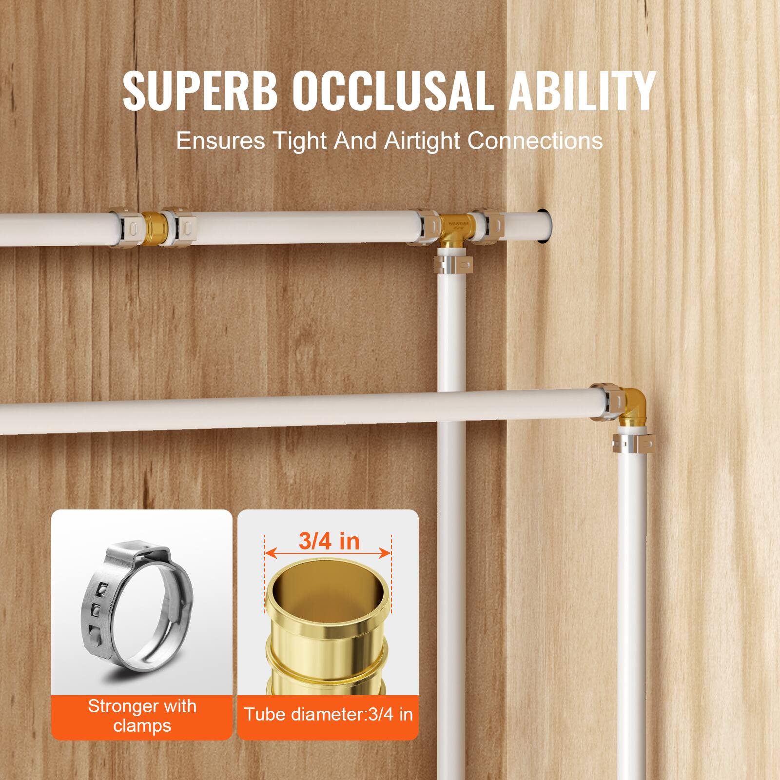SUPERB OCCLUSAL ABILITY  
Ensures Tight And Airtight Connections  

Stronger with clamps  
Tube diameter: 3/4 in