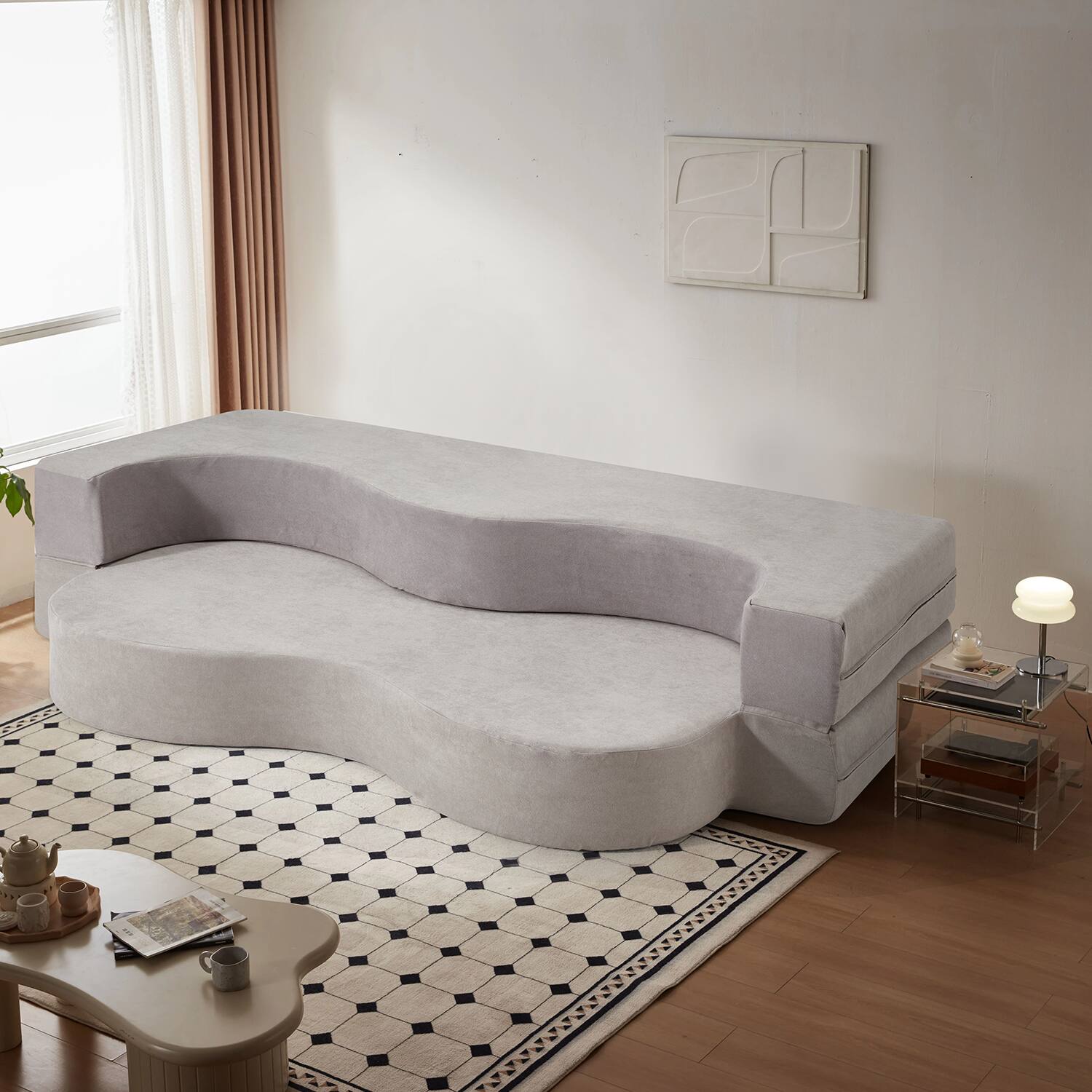 Alt View 4. U-HOMY - High-Density Foam Folding Sofa Bed: Convertible Floor Couch for Living Room, Guest Room, and Bedroom  - Light Grey.