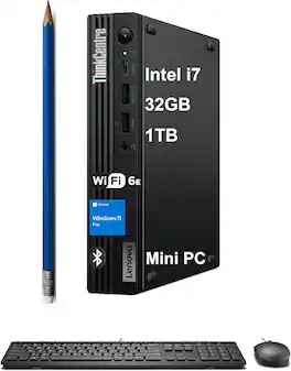 Lenovo - Refurbished Excellent - ThinkCentre M70q Gen 5 Desktop - Intel 14th Core i7 - 32GB Memory - 1TB SSD – Windows 11 Pro - Black