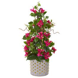BreeBe - 25" Bougainvillea Artificial Climbing Plant in Designer Vase - Green