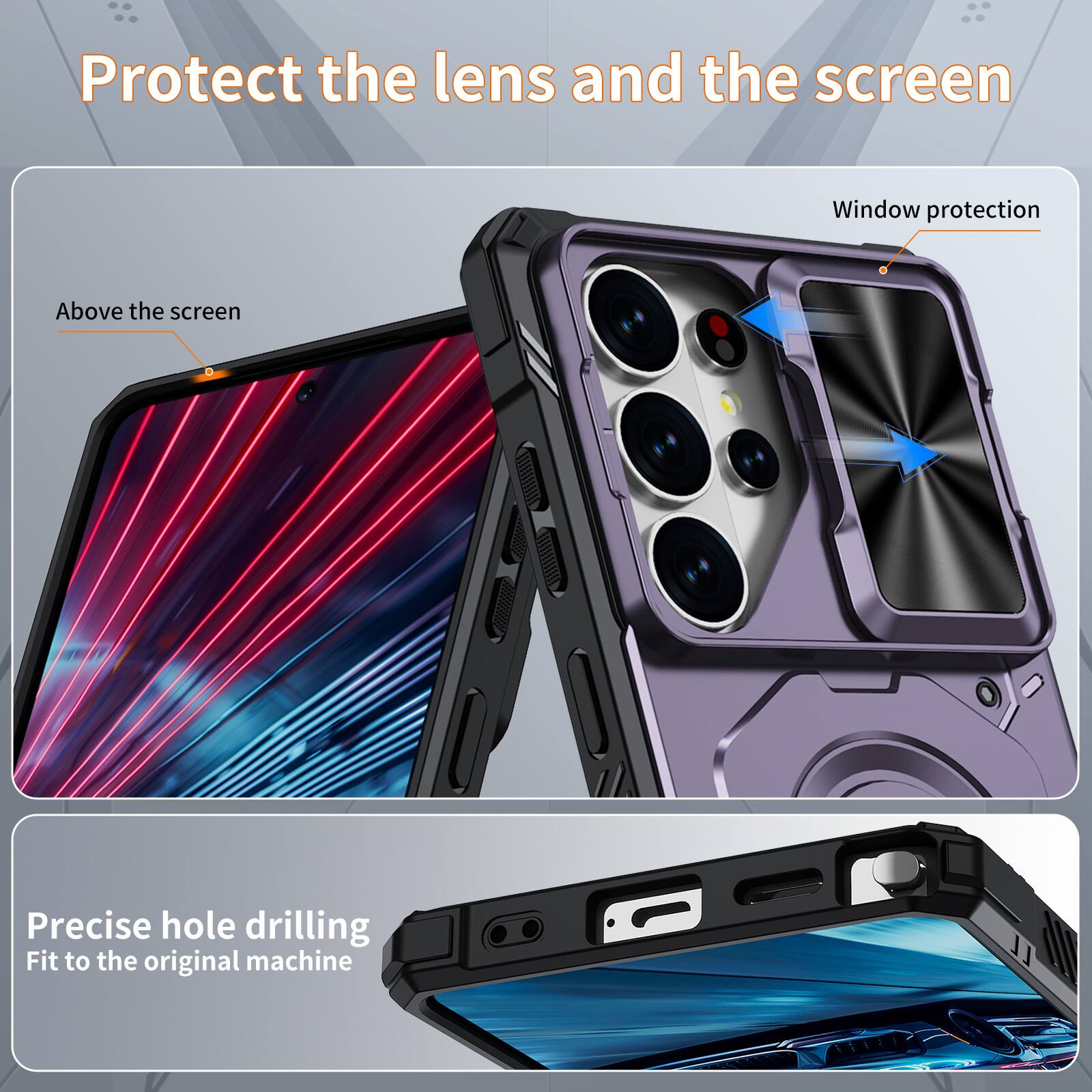 Protect the lens and the screen

Window protection

Above the screen

Precise hole drilling

Fit to the original machine