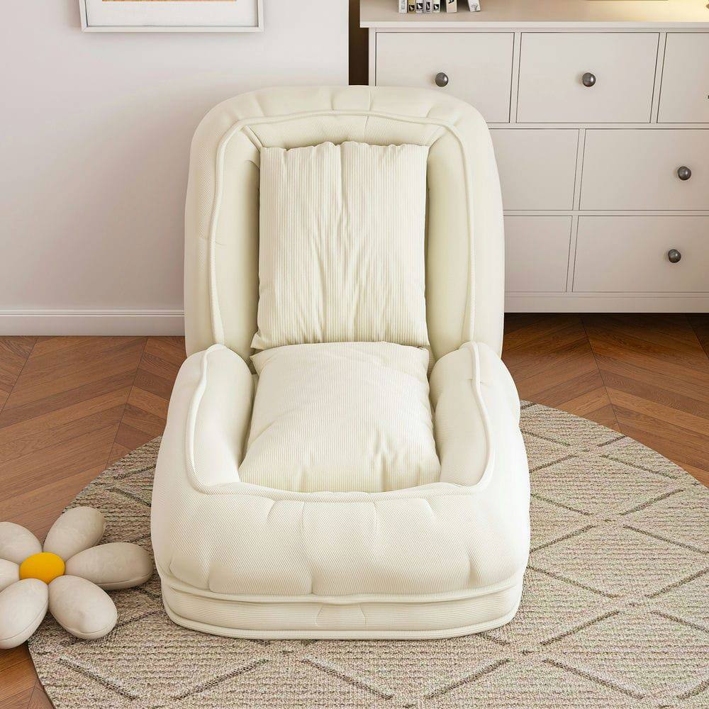 Front. Kadyn - Upholstered Bed for Adult, Foldable Lazy Sofa Bed with 5 Adjustable Position, Includes 2 Soft Pillows, White - Off-White.