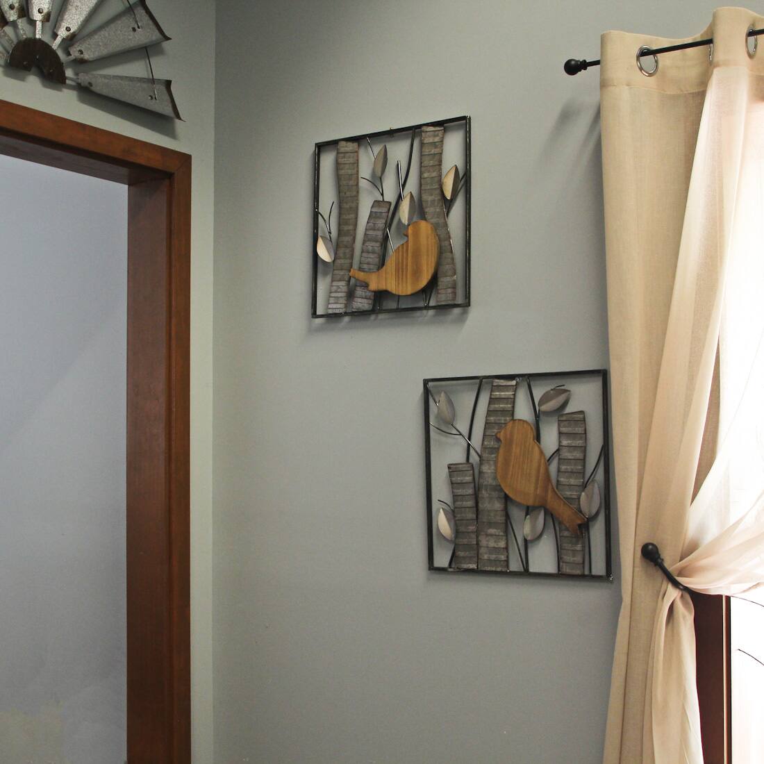 Alt View 3. Zeckos - Rustic Birds and Branches 2 Piece Wood and Metal Wall Sculpture Set - Silver.