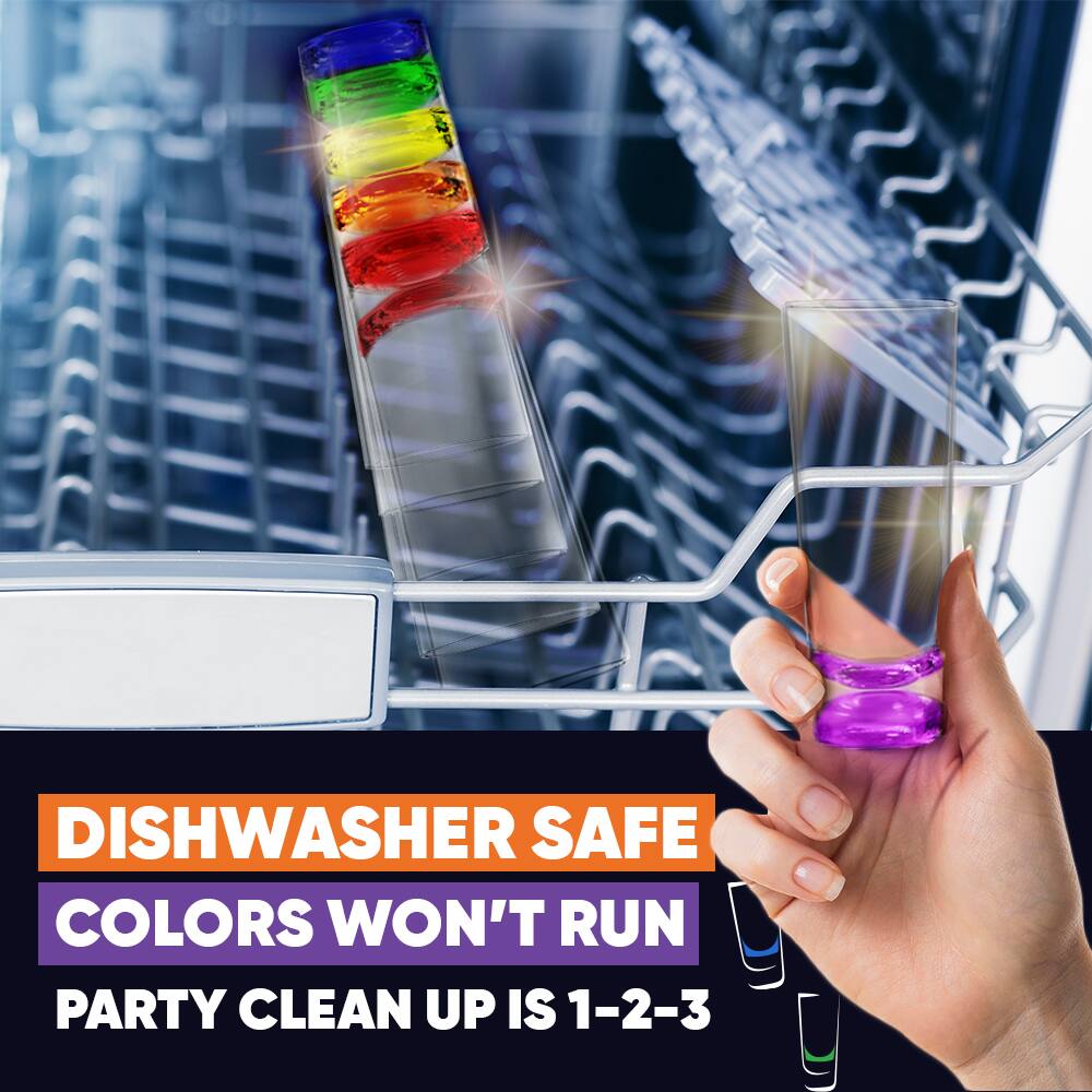 DISHWASHER SAFE  
COLORS WON'T RUN  
PARTY CLEAN UP IS 1-2-3