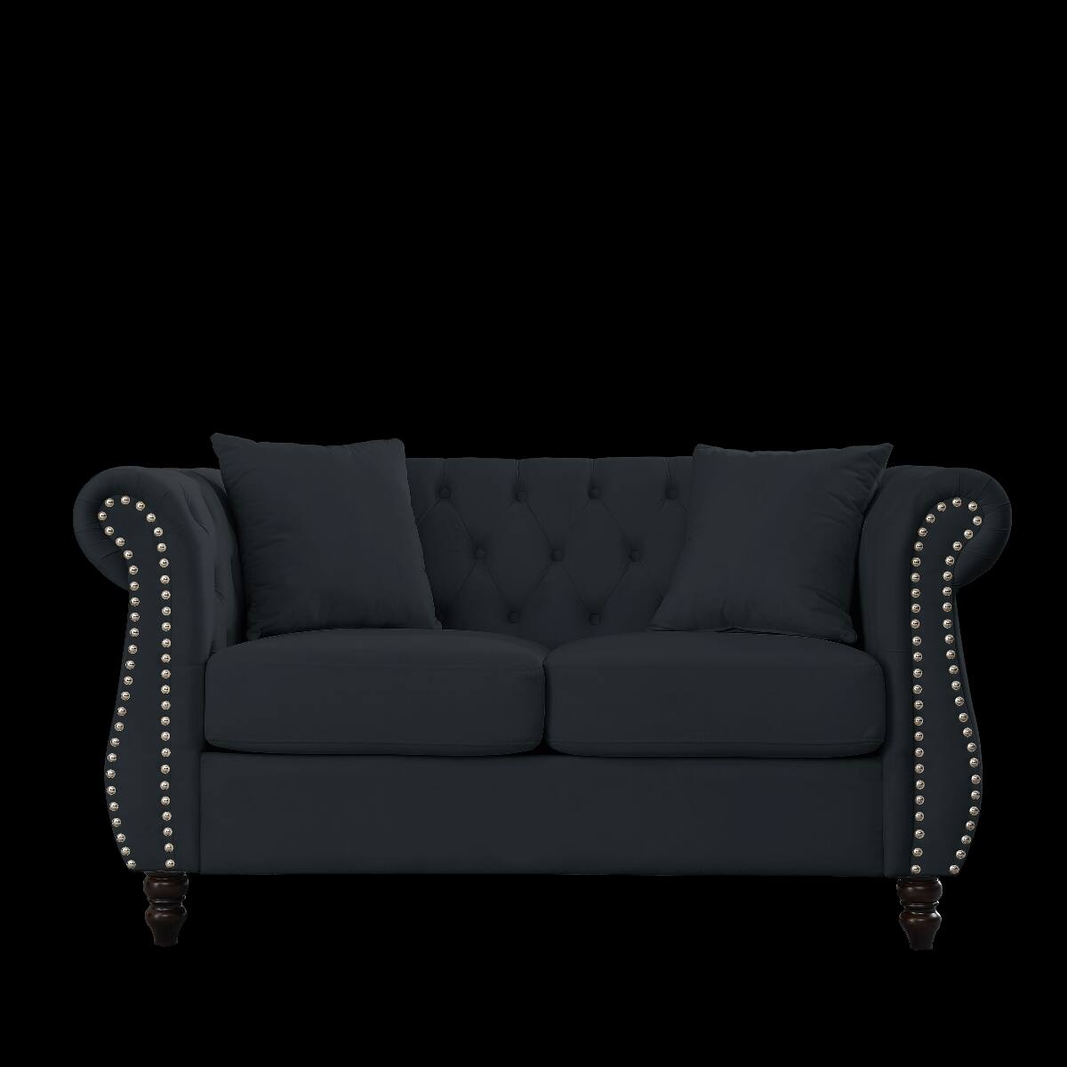 Alt View 6. Ropilly - Ropilly 80 Inch Black Velvet Chesterfield Sofa, 3 Seater Tufted Couch with Rolled Arms and Nailhead Trim - Black.
