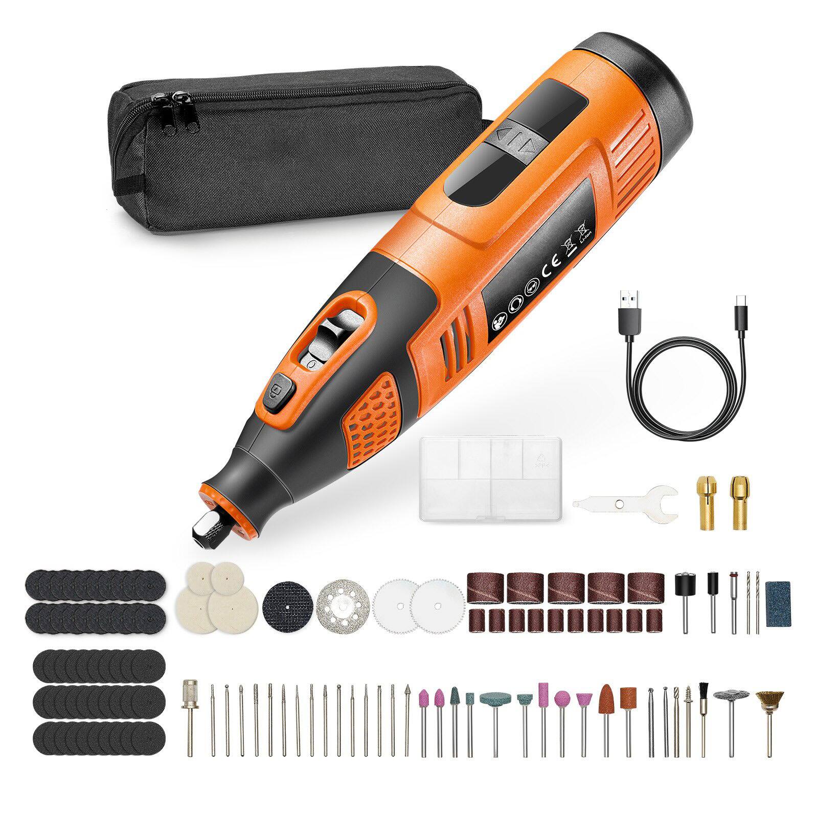 Glintex - 119-Piece Cordless Rotary Tool Kit, 12V Mini Power Tool, 28-Speed 5,000-32,000 RPM, Engrave/Sand/Polish/Carve/Cut