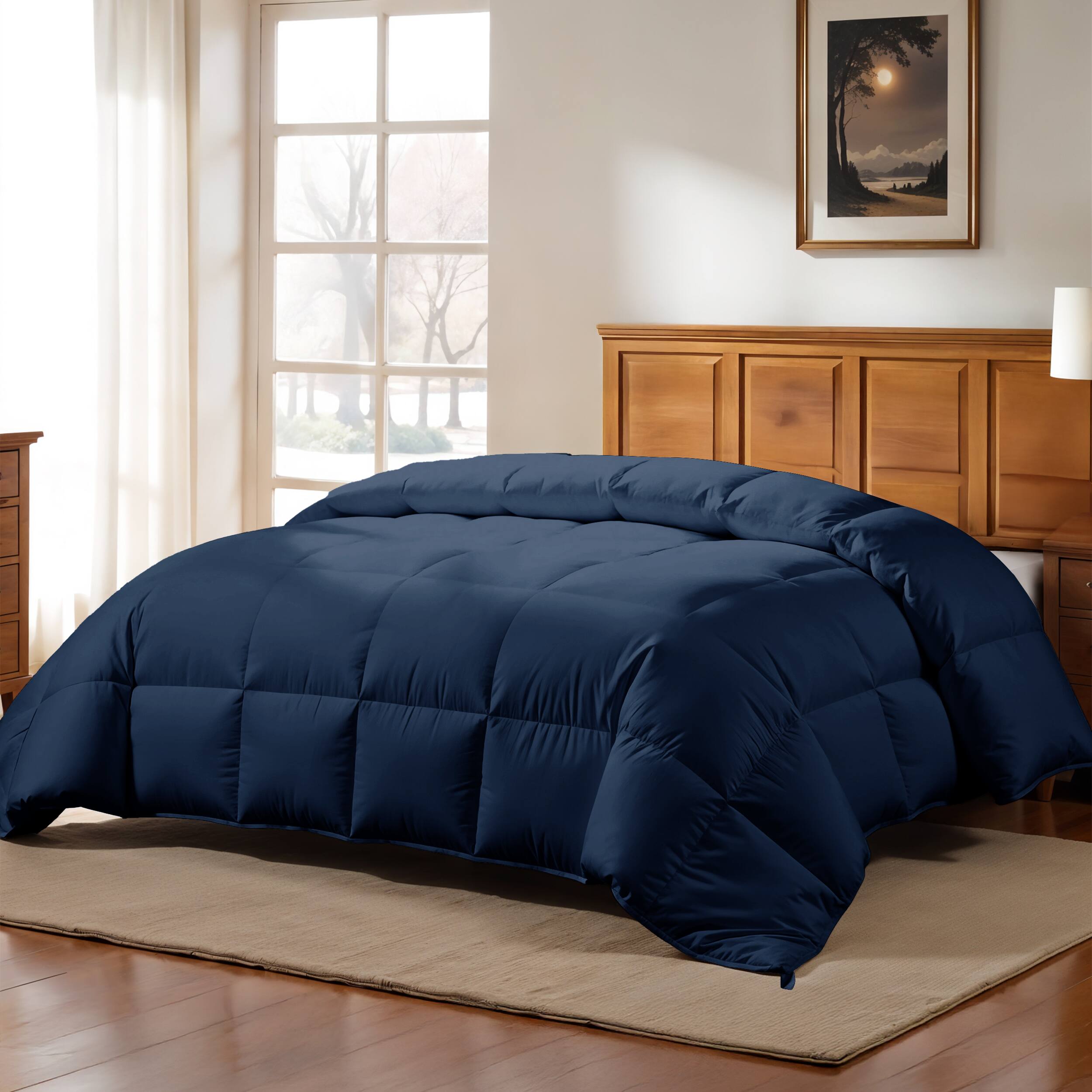 Angle. Lux Decor Collection - Down Alternative Comforter – Ultra Soft All Season Duvet Insert with Corner Tabs – Twin – Navy - Navy Blue.