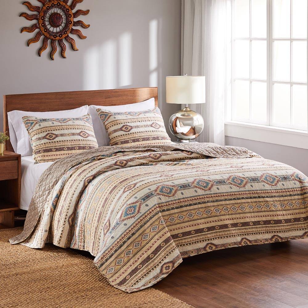 Angle. BreeBe - Phoenix Tan Quilt Set 3-Piece Full/Queen - Tan.