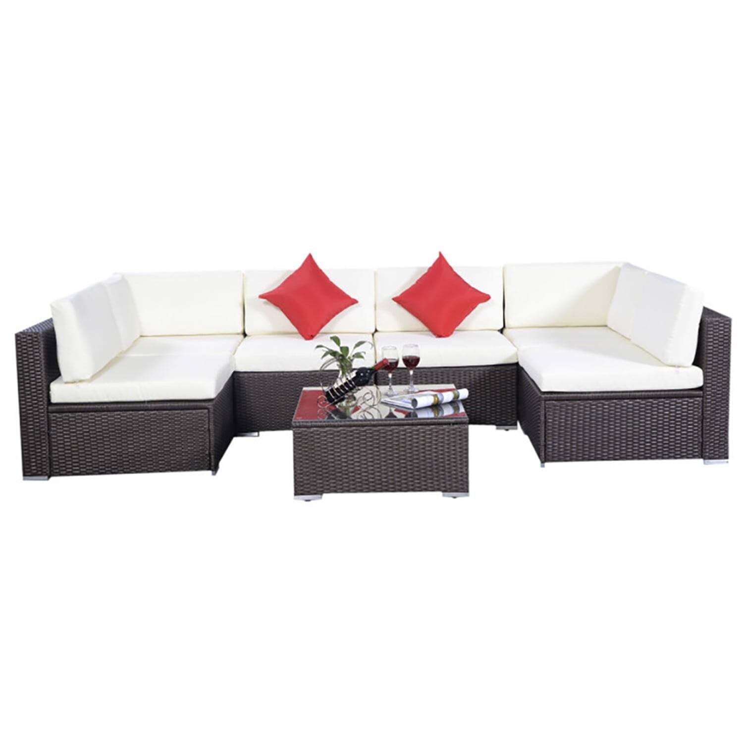 Front. Kadyn - 7 Pcs Outdoor Patio Furniture Set Modular Patio Set Wicker Outdoor Sectional Sofa Set Rattan Patio Conversation Sets wit - Black.
