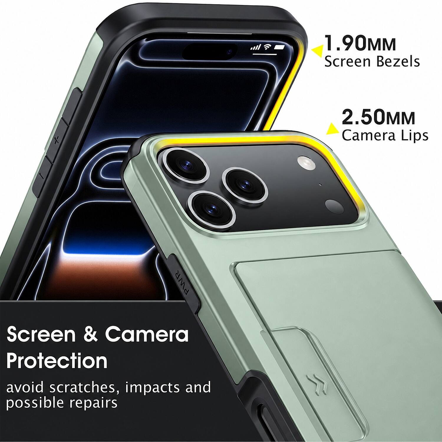 1.90MM Screen Bezels  
2.50MM Camera Lips  
Screen & Camera Protection  
avoid scratches, impacts and possible repairs