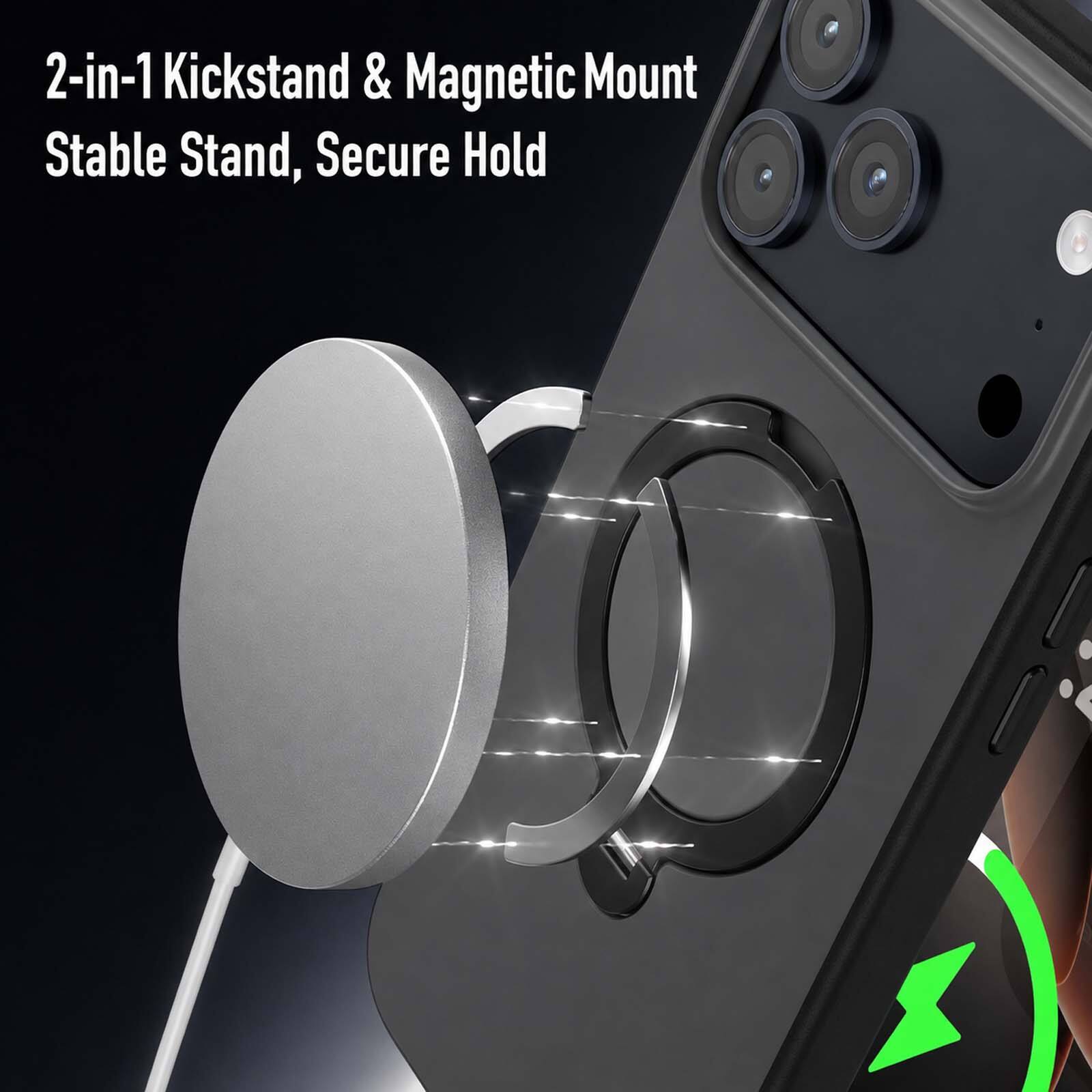 2-in-1 Kickstand & Magnetic Mount  
Stable Stand, Secure Hold