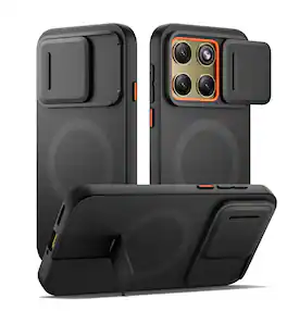SURITCH - for Motorola Moto Edge 2026 Magnet Slim Rugged Case with Camera Cover & Metal Kickstand, Compatible with MagSafe - Black