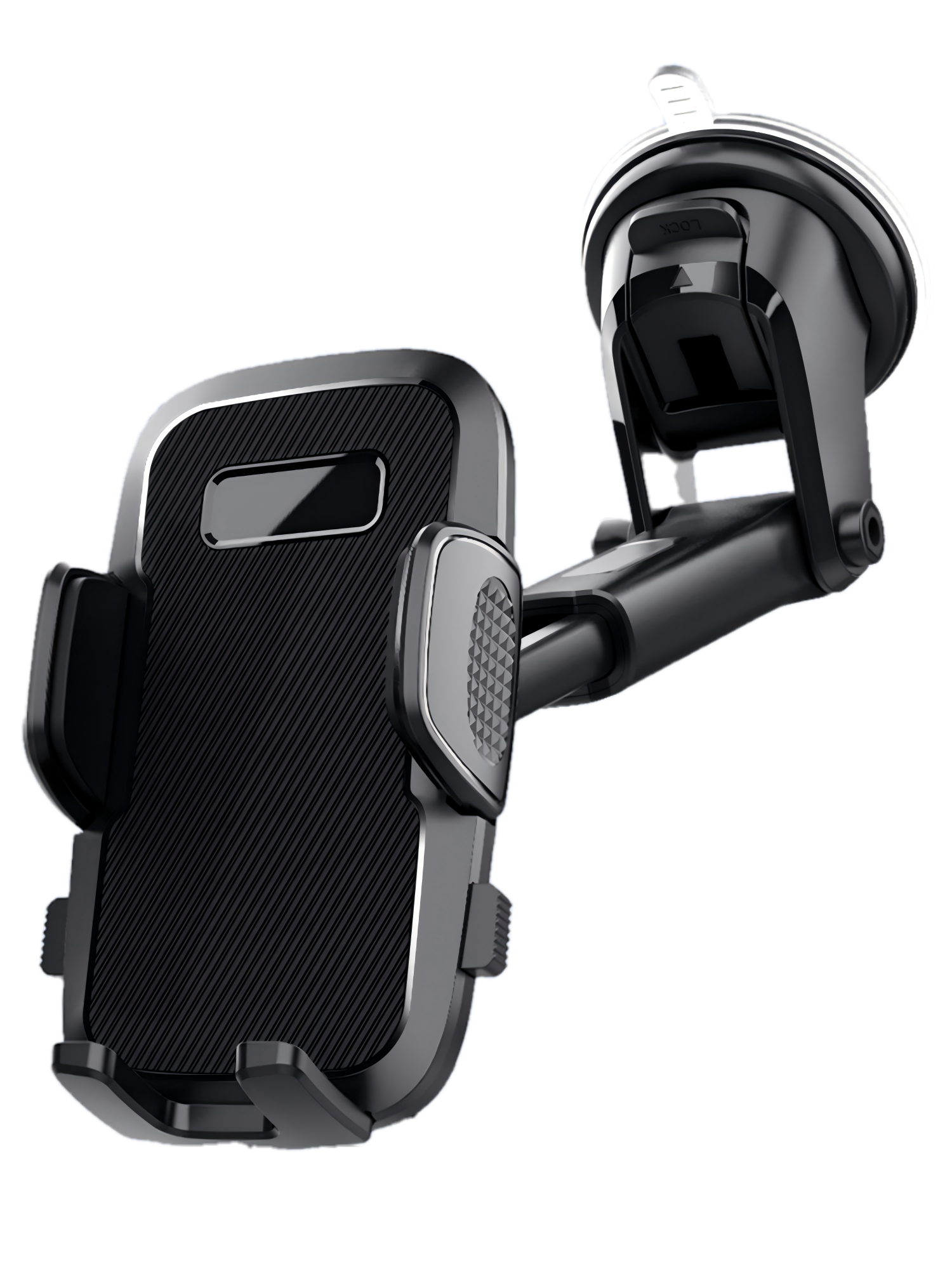 Alt View 8. CardiVox - Smart Car Phone Mount, One-Touch Lock Dashboard & Windshield Holder, 360° Rotation, Strong Suction Cup, Univers - Black.