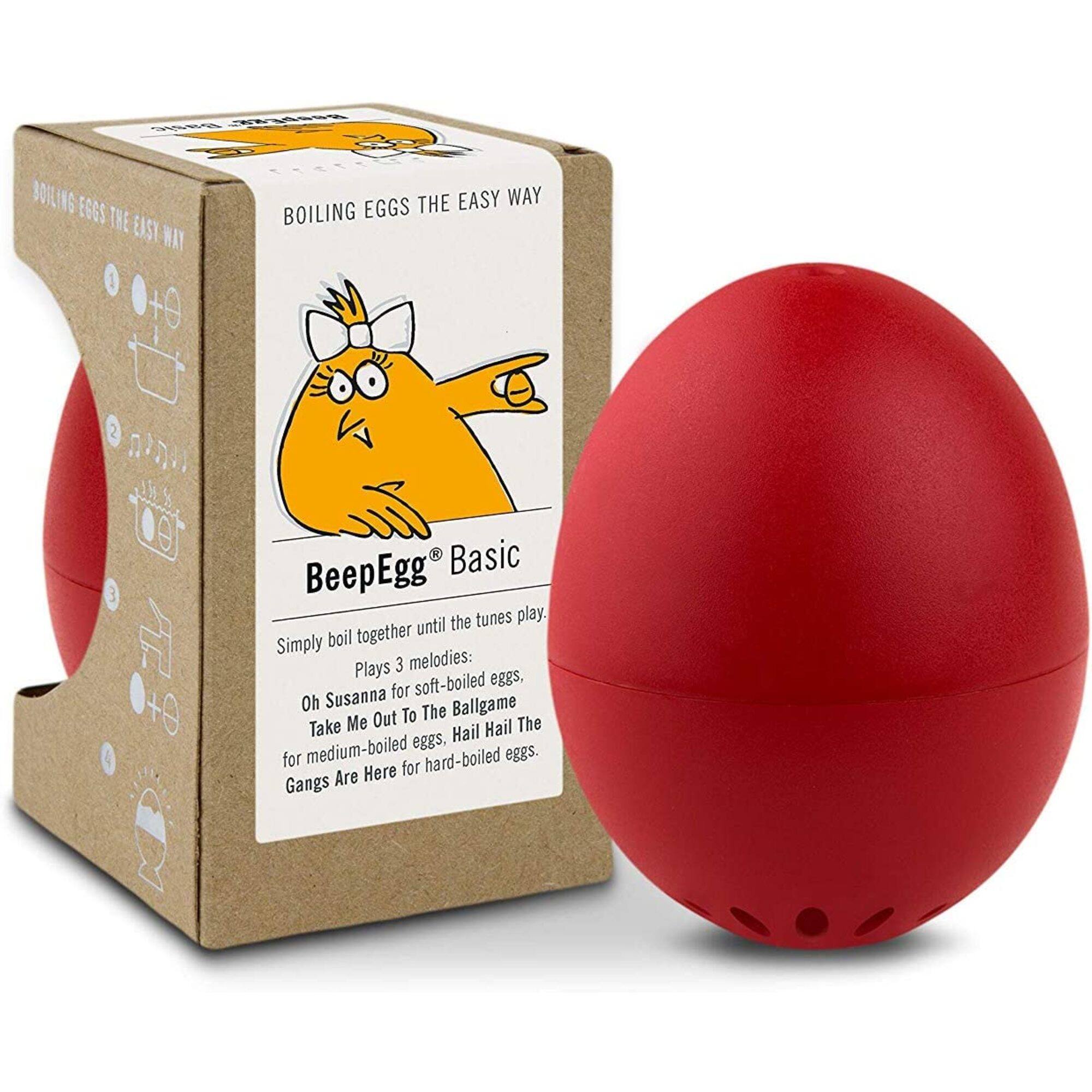 BOILING EGGS THE EASY WAY

BeepEgg® Basic

Simply boil together until the tunes play. Plays 3 melodies:
Oh Susanna for soft-boiled eggs, Take Me Out To The Ballgame for medium-boiled eggs, Hail Hail The Gangs Are Here for hard-boiled eggs.