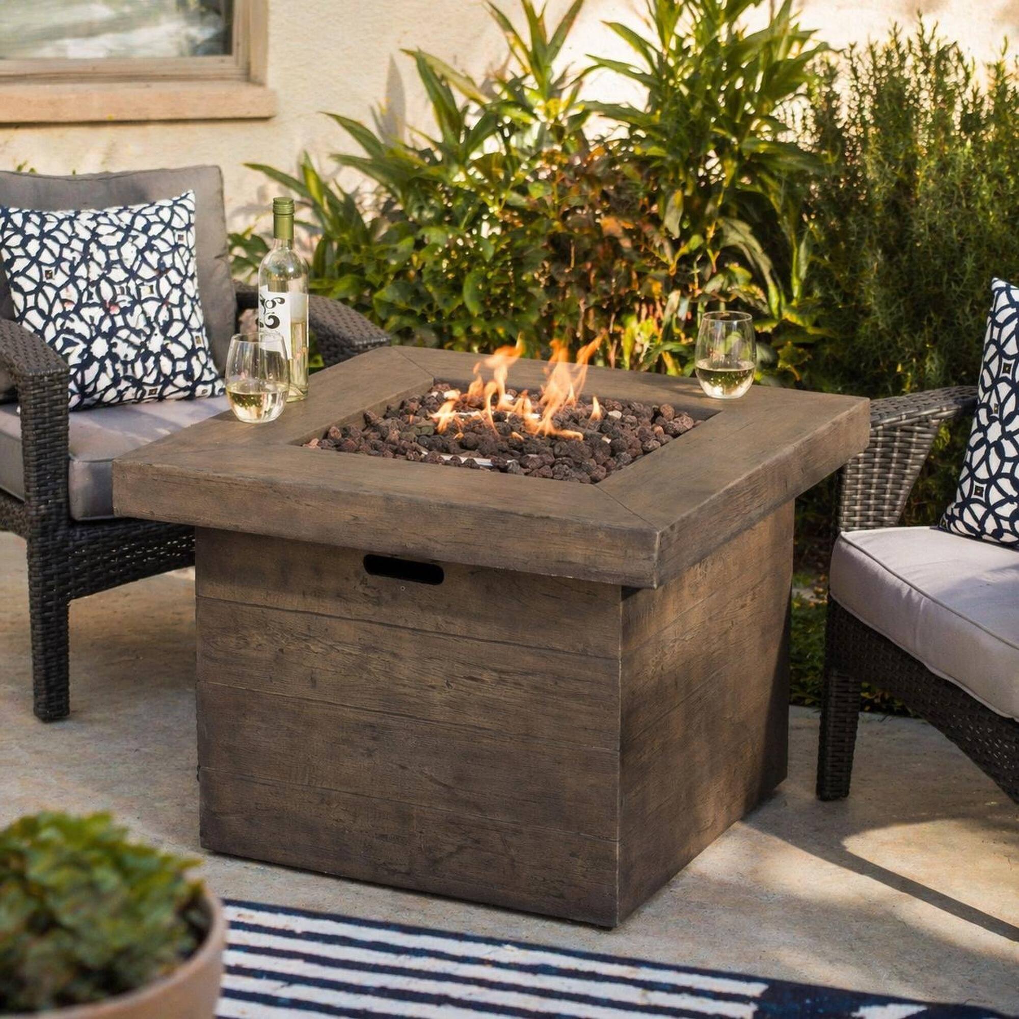 Back. RYHNUYNE - 32" Square MGO Fire Pit – 40,000 BTU Wood-Burning Outdoor Fireplace in Brown Finish for Patio, Backyard, Garden - Brown.