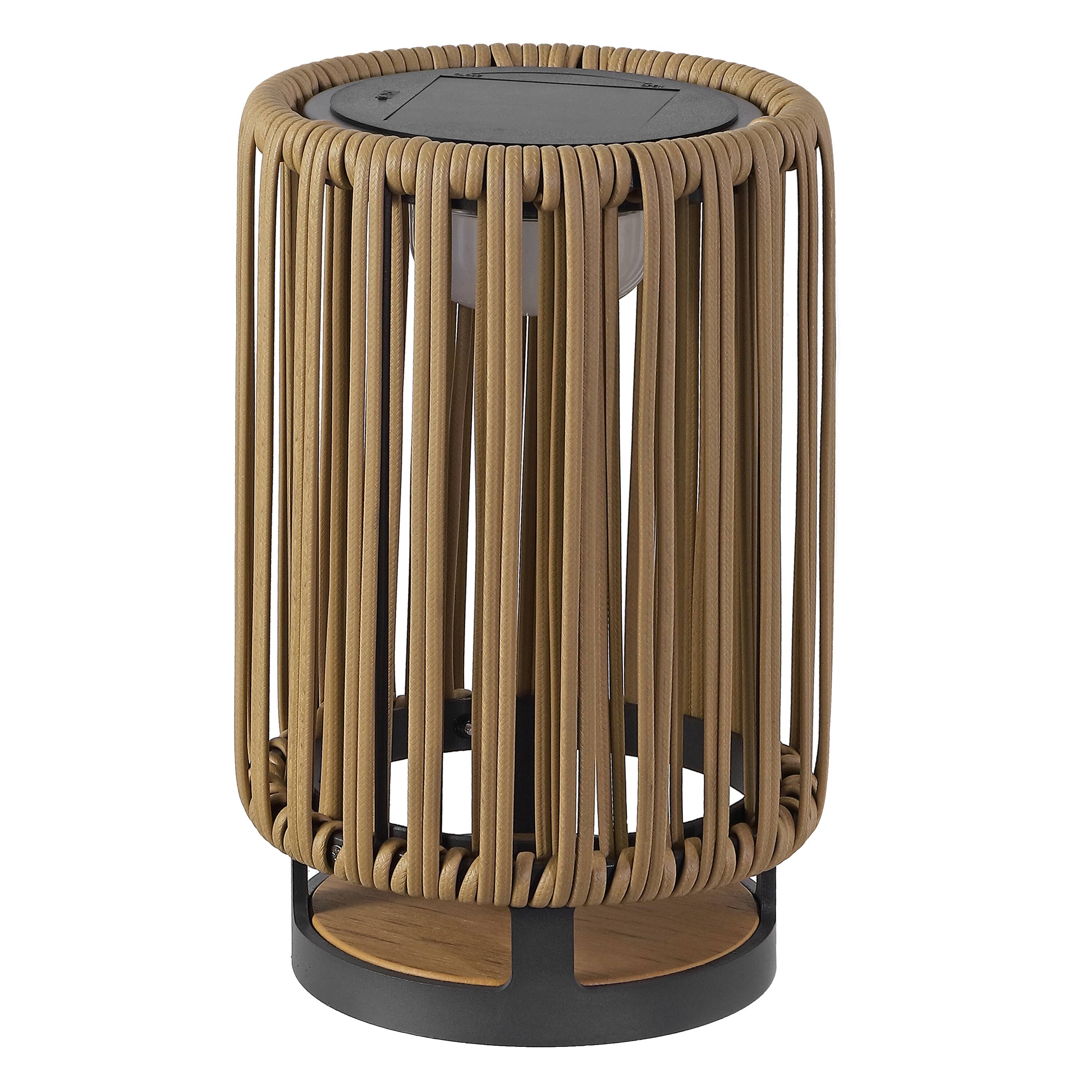 Alt View 6. Jonathan Y - Sawara 12.5" Modern Minimalist Faux Rattan Integrated Indoor/Outdoor LED Solar Powered Lantern, Natural - Natural.