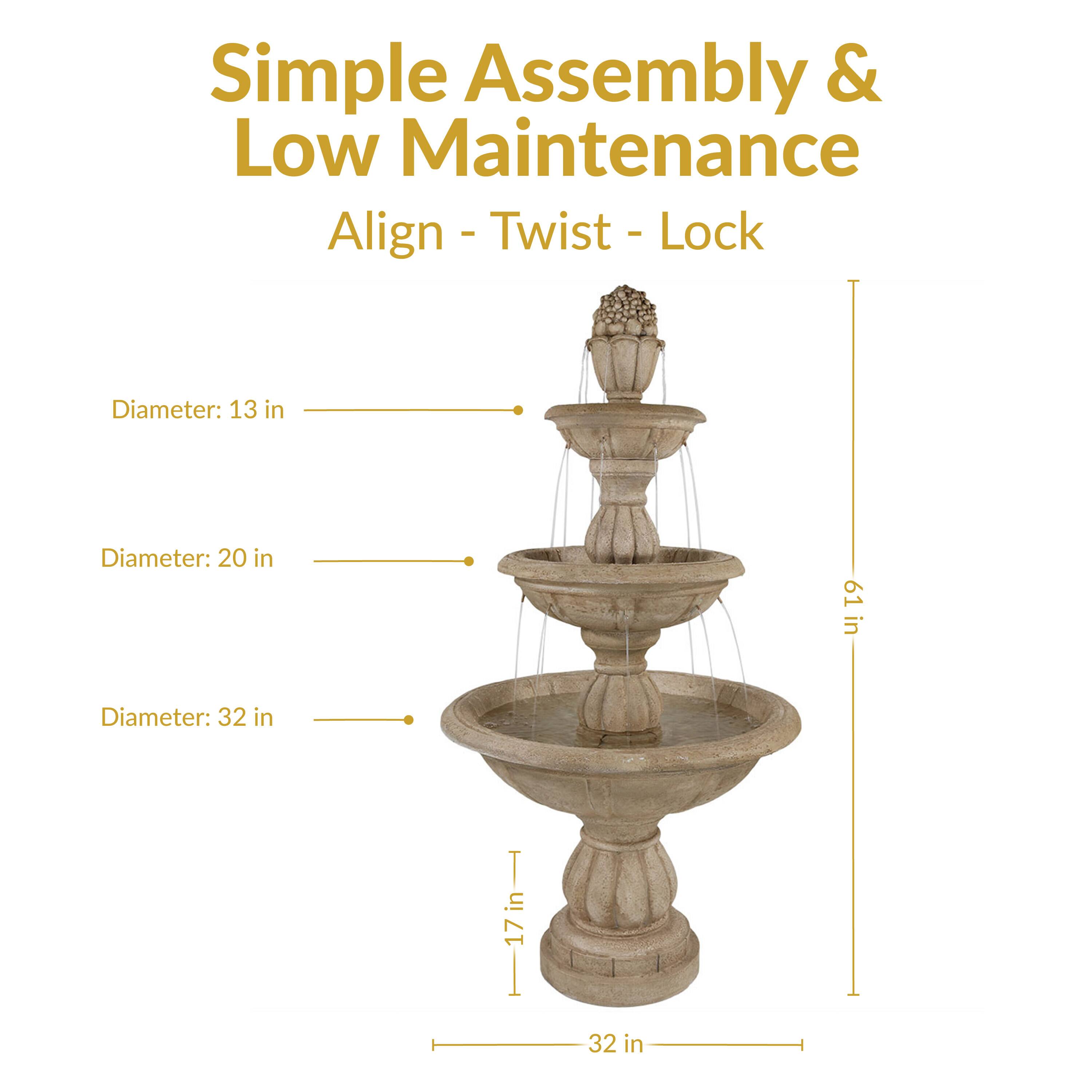 Simple Assembly & Low Maintenance  
Align - Twist - Lock  

Diameter: 13 in  
Diameter: 20 in  
Diameter: 32 in  

Height: 61 in  
Width: 32 in  
Depth: 17 in