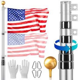 VEVOR - 30FT Telescoping Flag pole Kit, Heavy Duty Aluminum Alloy in Ground Flag Poles for Outside, 3 Display Modes Flagpole - Silver