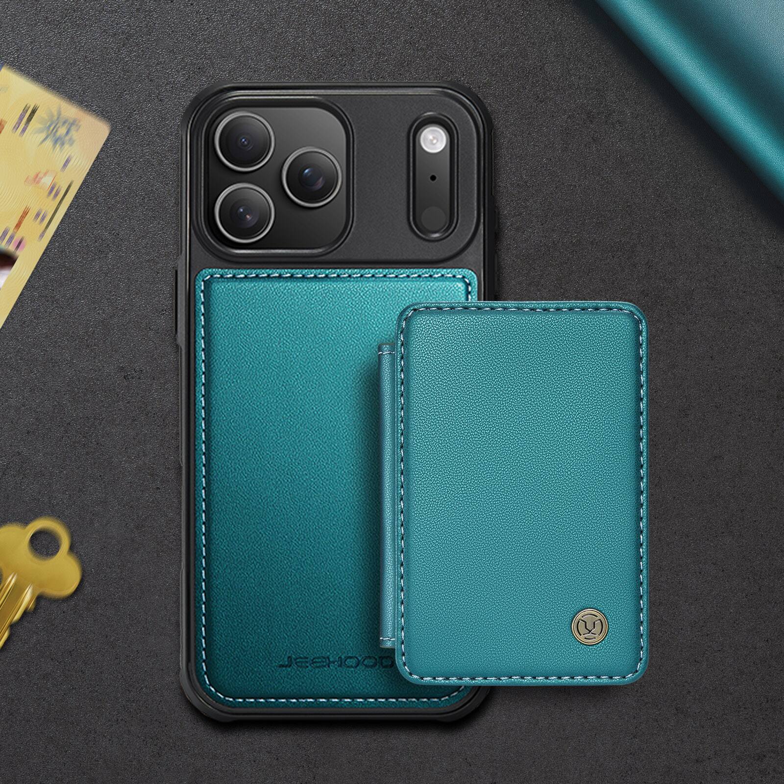 Alt View 1. Dteck - 2-in-1 Wallet Case for Apple iPhone 17 Pro Max with Magnetic Card Holder, RFID PU Leather Flip Folio Kickstand Cover - Blue.
