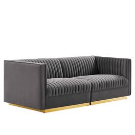 Sanguine Channel Tufted Performance Velvet Modular Sectional Sofa Loveseat by Modway - Gray