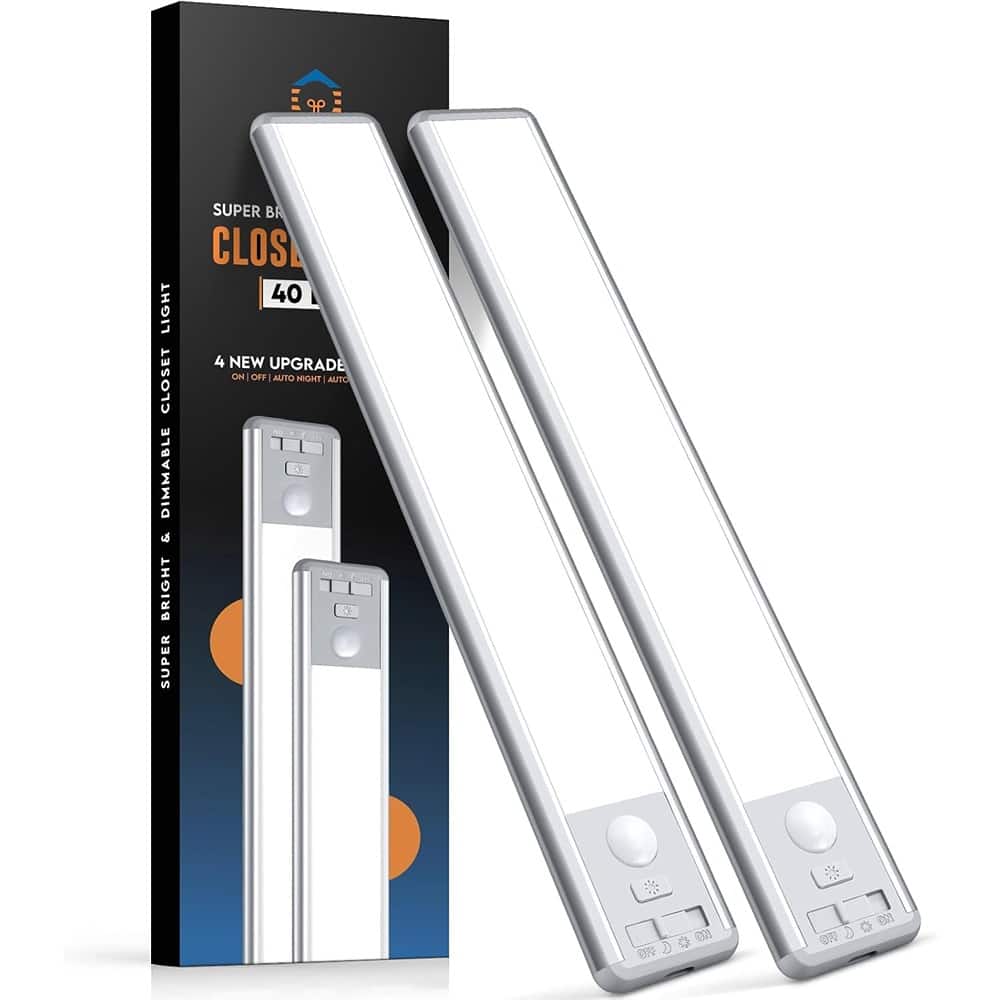 ACJPR - 10-Inch Under Cabinet LED Lights, 40-LED Motion Sensor, 1800mAh USB-C Rechargeable, Magnetic Night Light, 2 Pack