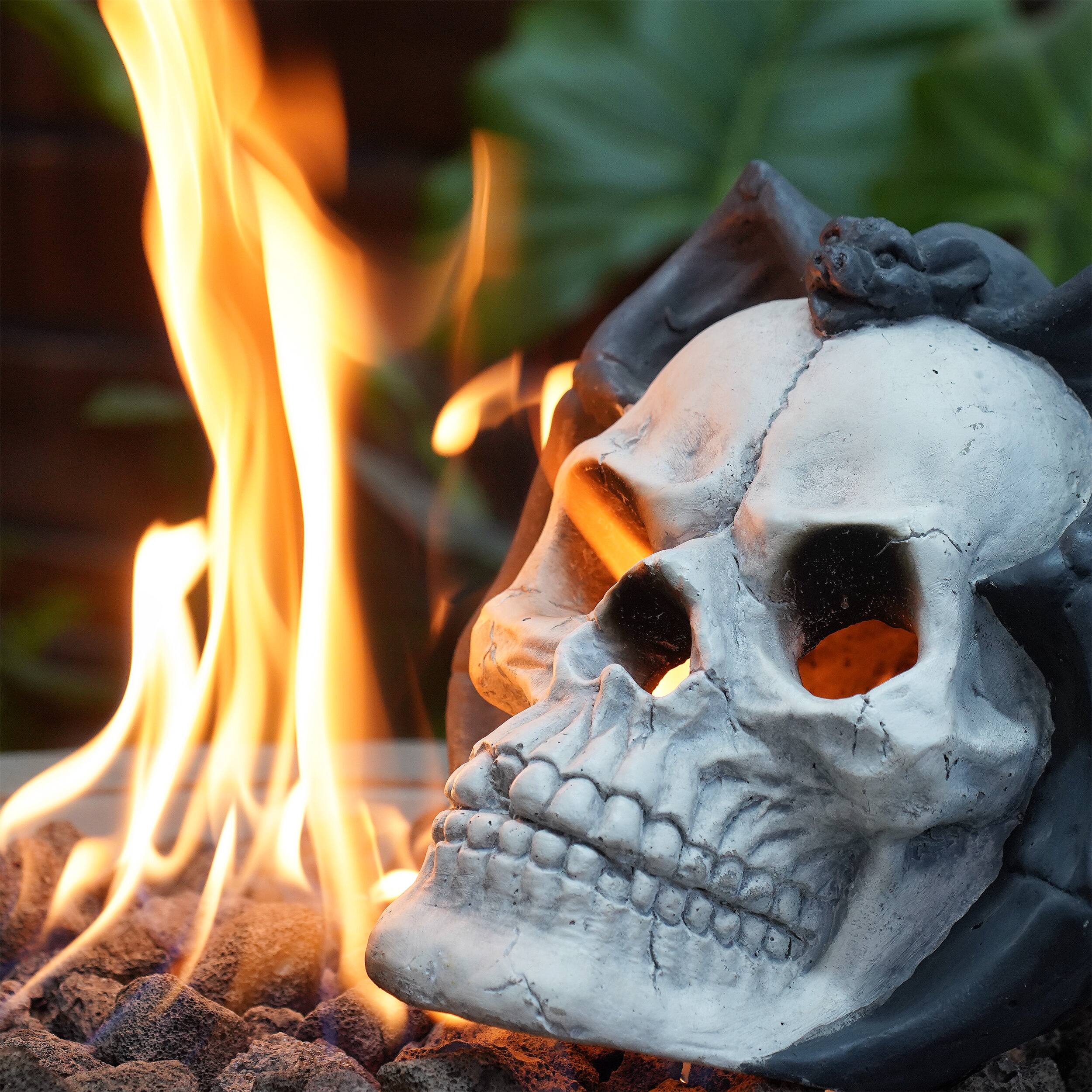 Alt View 6. Ecooso - Metal Human Skull Gas Log Decoration for Fire Pits and Halloween Displays - Beige+Black.