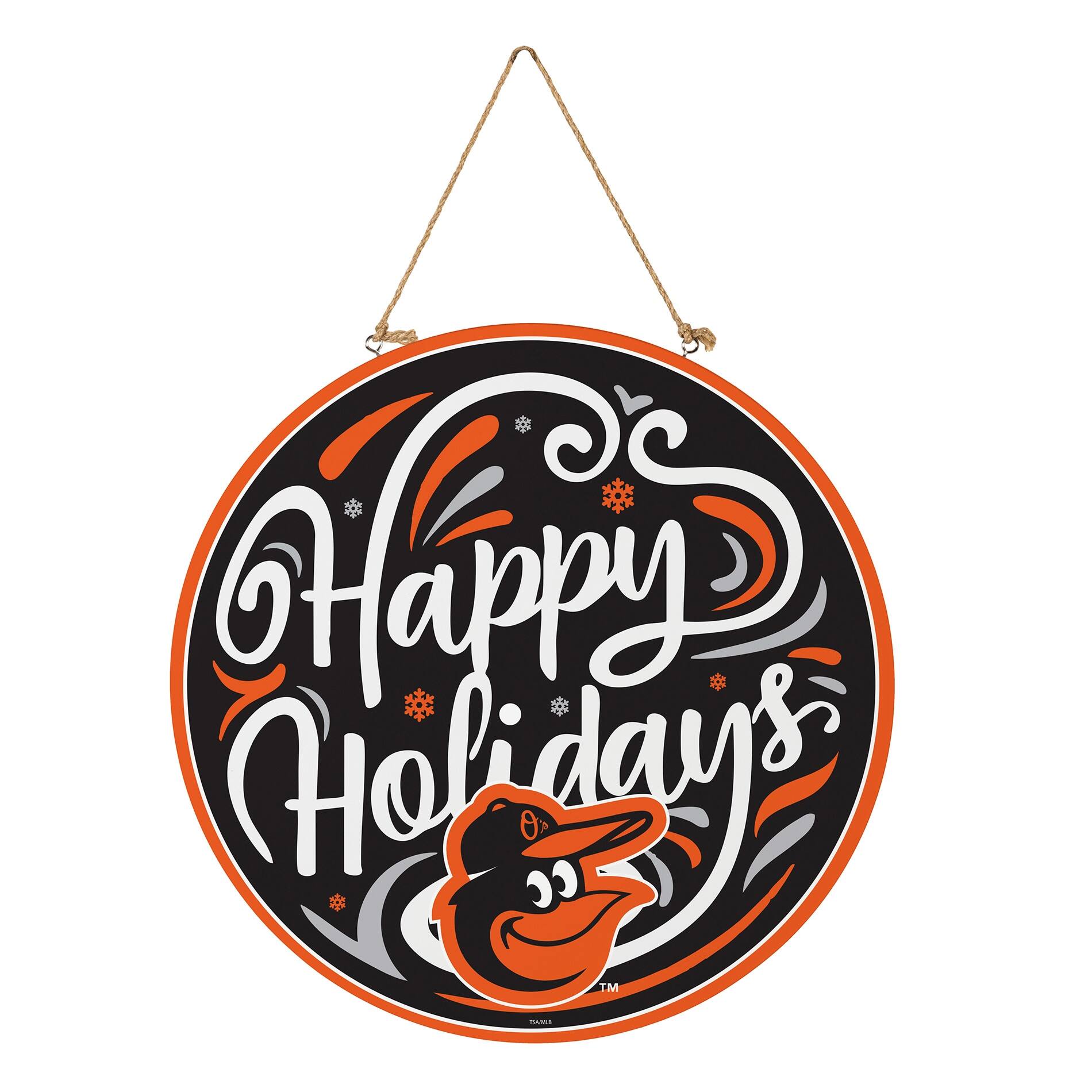 Alt View 2. Evergreen Enterprises - Baltimore Orioles 18" Happy Holidays Wooden Round Door Sign - Multicolor.