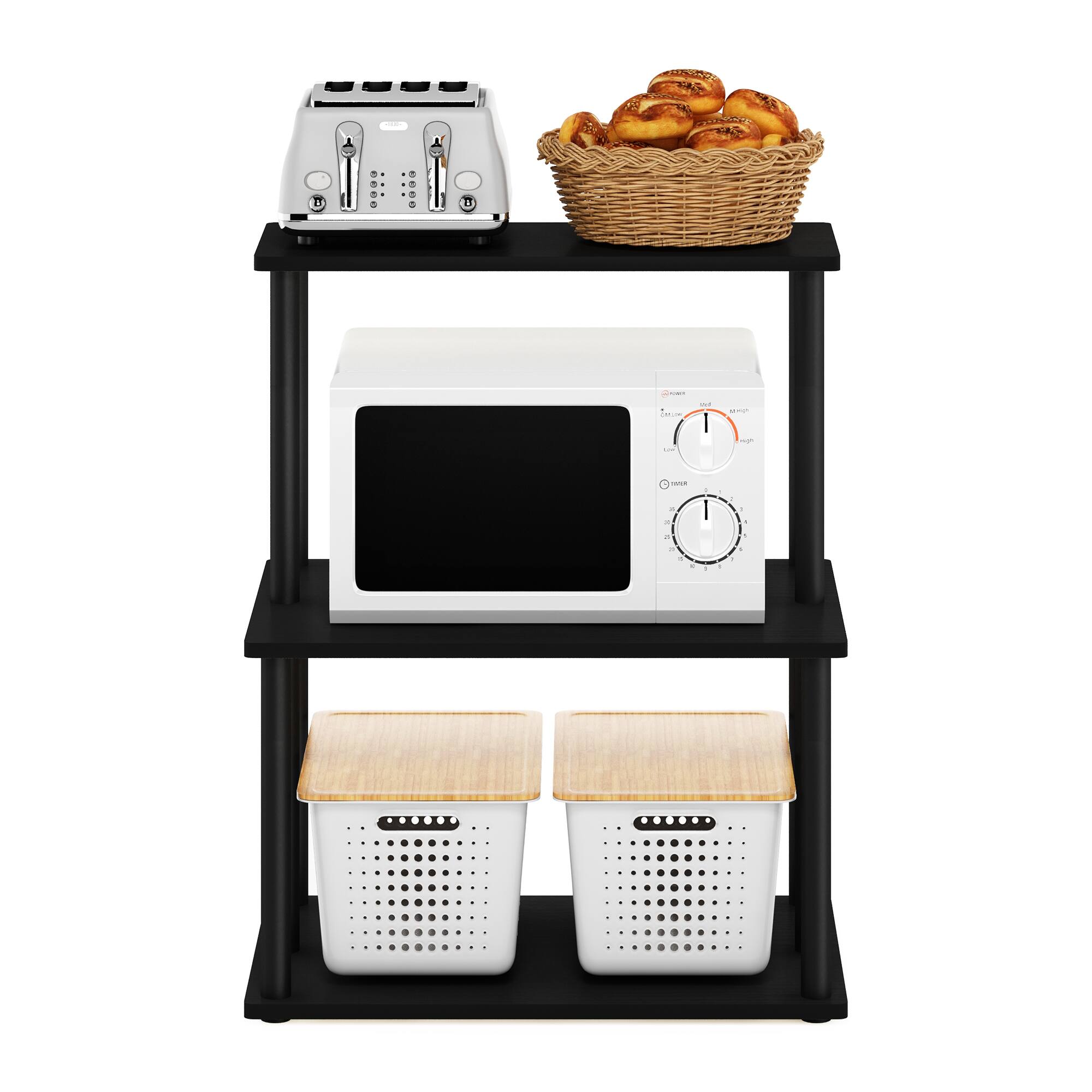 Alt View 4. Furinno - Turn-N-Tube 3-Tier Toolless Kitchen Storage Shelf - Americano/Black.